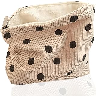 Cosmetic Bag, Corduroy Makeup Bag for Women, Cute Canvas Makeup Pouch Toiletry Bag, Aesthetic Travel Handbags Purses, Large Storage Makeup Organizer Zipper Pencil Case Bags (Beige)
