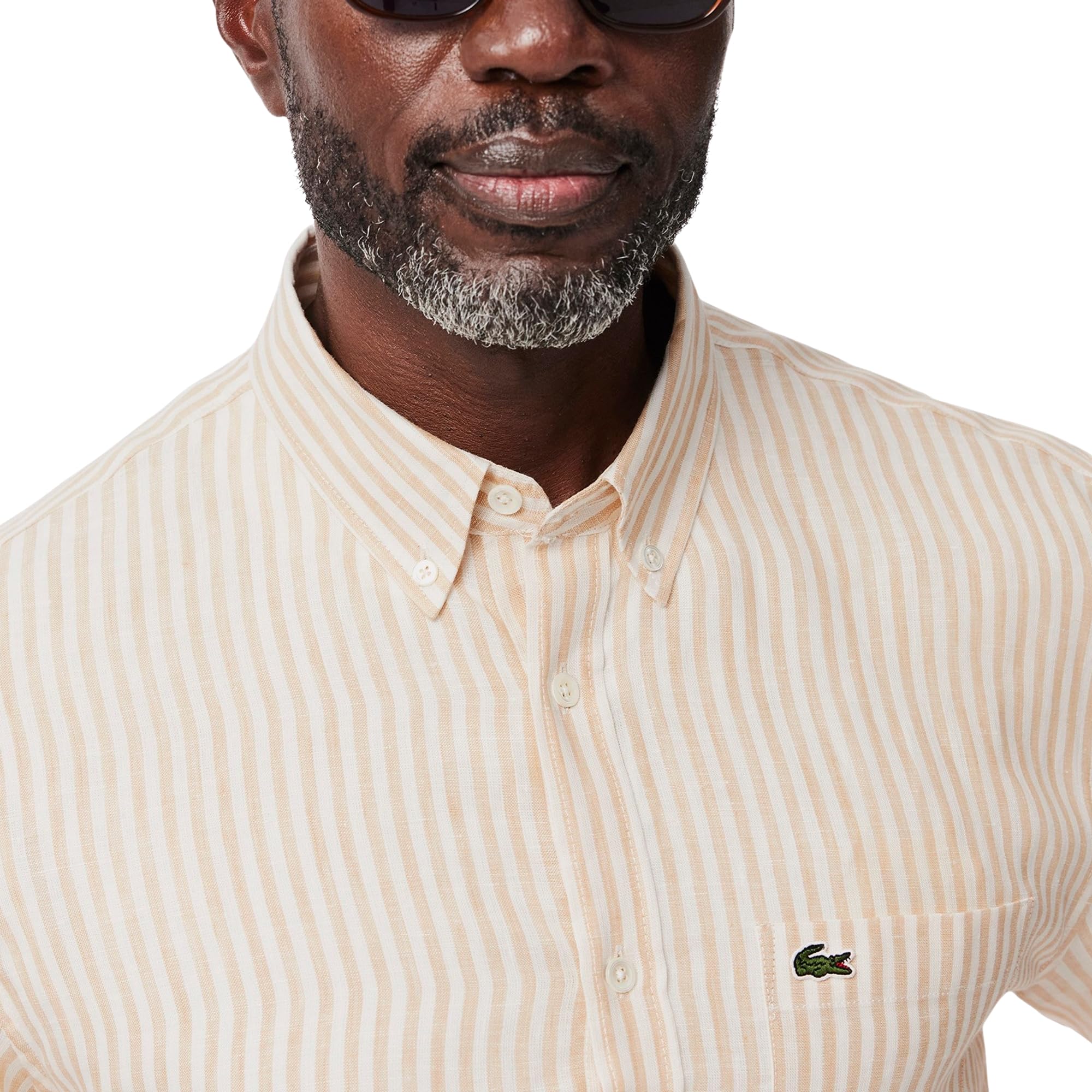 Lacoste Long Sleeve Regular Fit Linen Casual Button Down Shirt W/Front Pocket Camisa Abotonada para Hombre