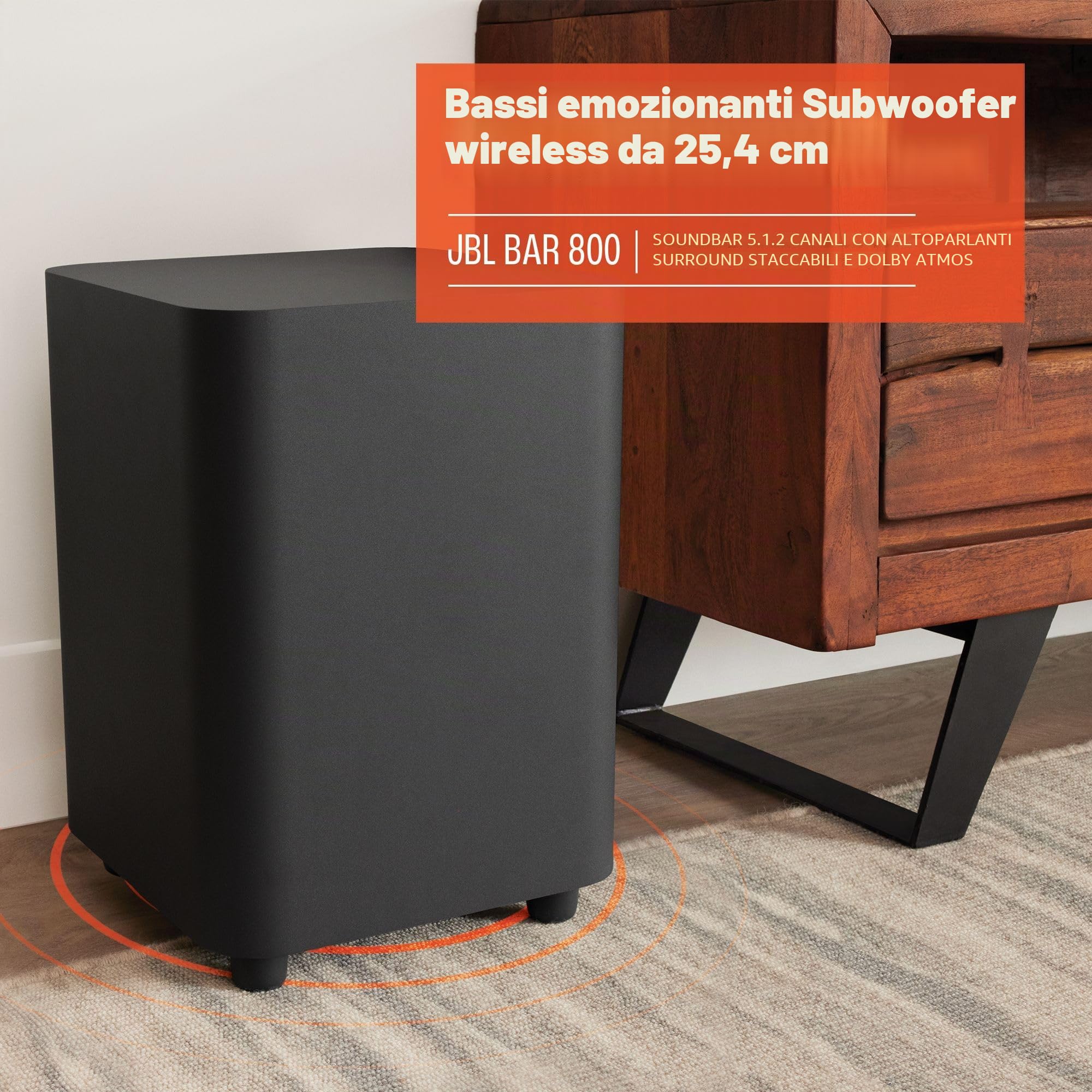 JBL Bar 800, Soundbar a 5.1.2 Canali per TV con Casse Altoparlanti Surround Rimovibili a Batteria, Telecomando, True Dolby Atmos, Connessione HDMI eARC con 4K Dolby Vision, 720 W, Nero