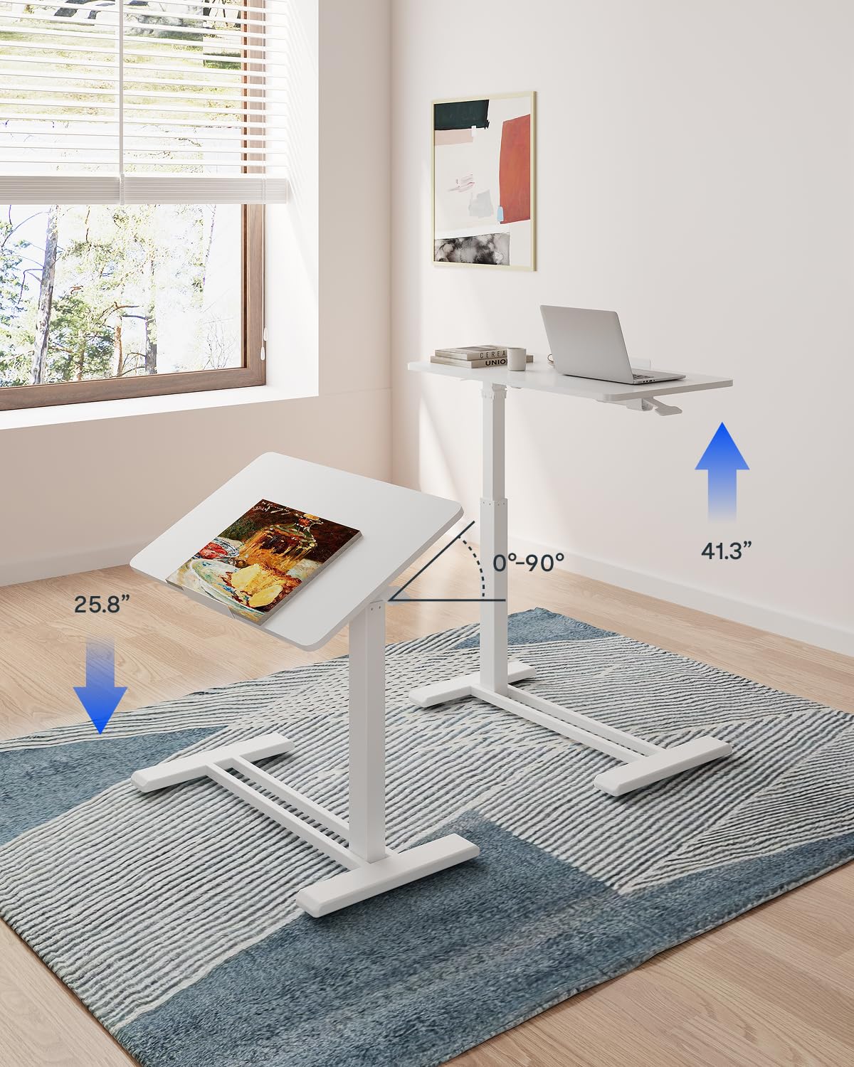 FLEXISPOT H7 PRO Mobile Standing Desk Adjustable Overbed Table Pneumatic with Wheels 90 Tiltable Portable Laptop Desk Rolling — view 6