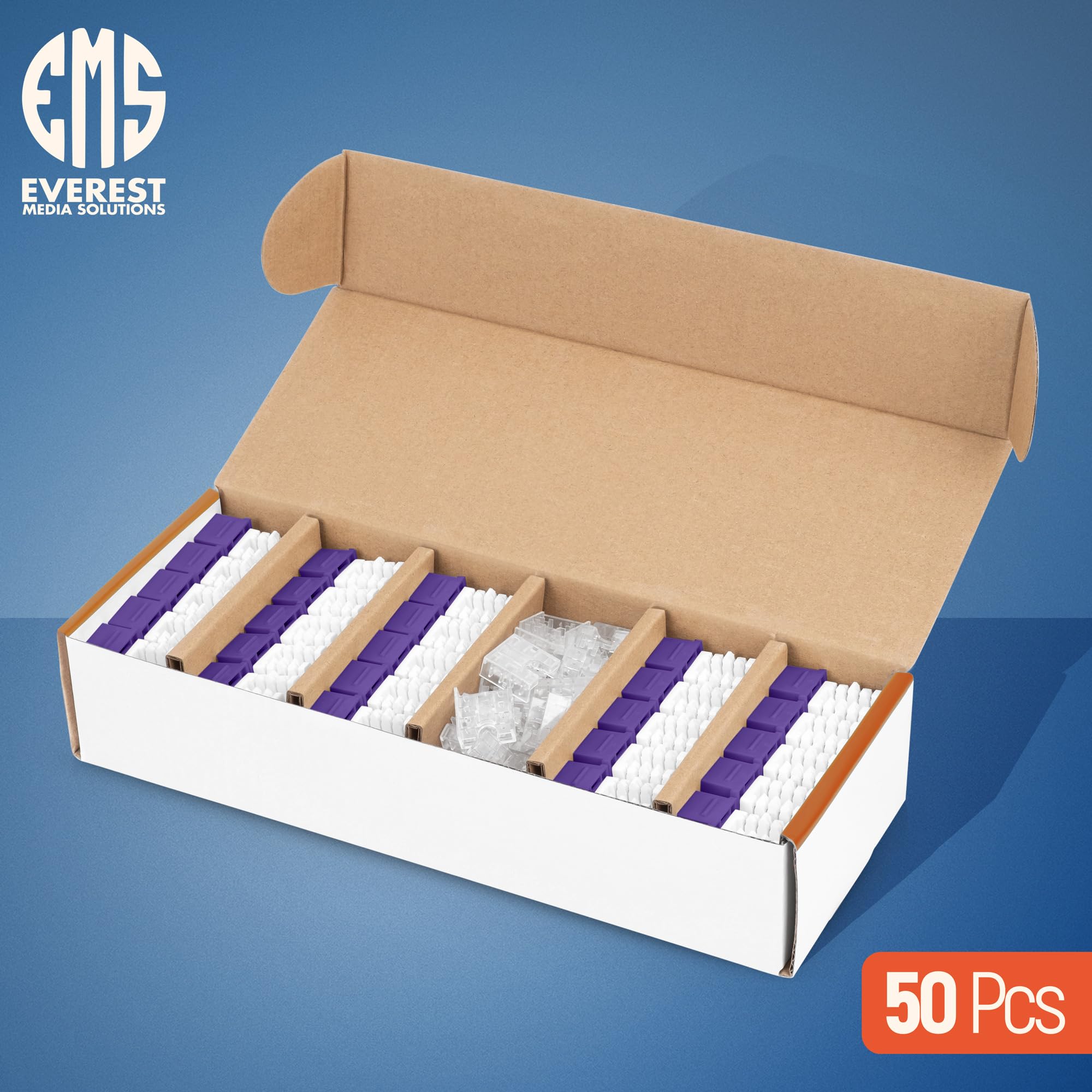 Everest - Conectores Keystone RJ45 Cat6A de 90 grados, perfil delgado, paquete de 50, color morado | Compatible con herramienta de terminación de velocidad en ángulo de 90° - easyJACK (B094WB91H3)