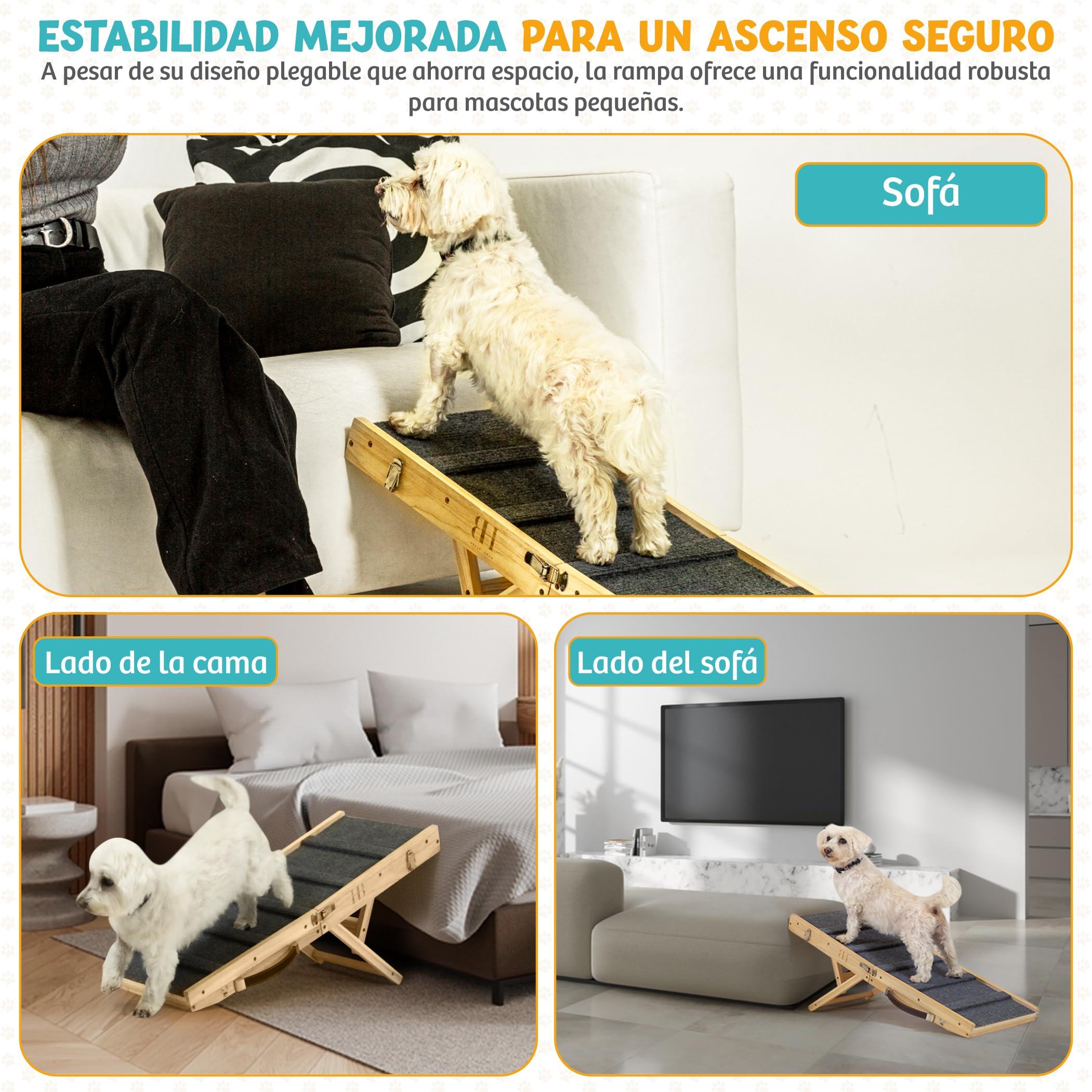 Rampa para Perros Pequeños con Base Antideslizante, Rampa para Sofá y Cama, Plegable con 4 Alturas, Protege Articulaciones y Columna, Escalera para Perros Pequeños y Gatos hasta 15kg
