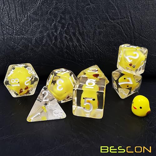 Miniatura 2 de Bescon Juego de 7 dados de pollo amarillo RPG, juego de dados poliédricos de pollo novedoso