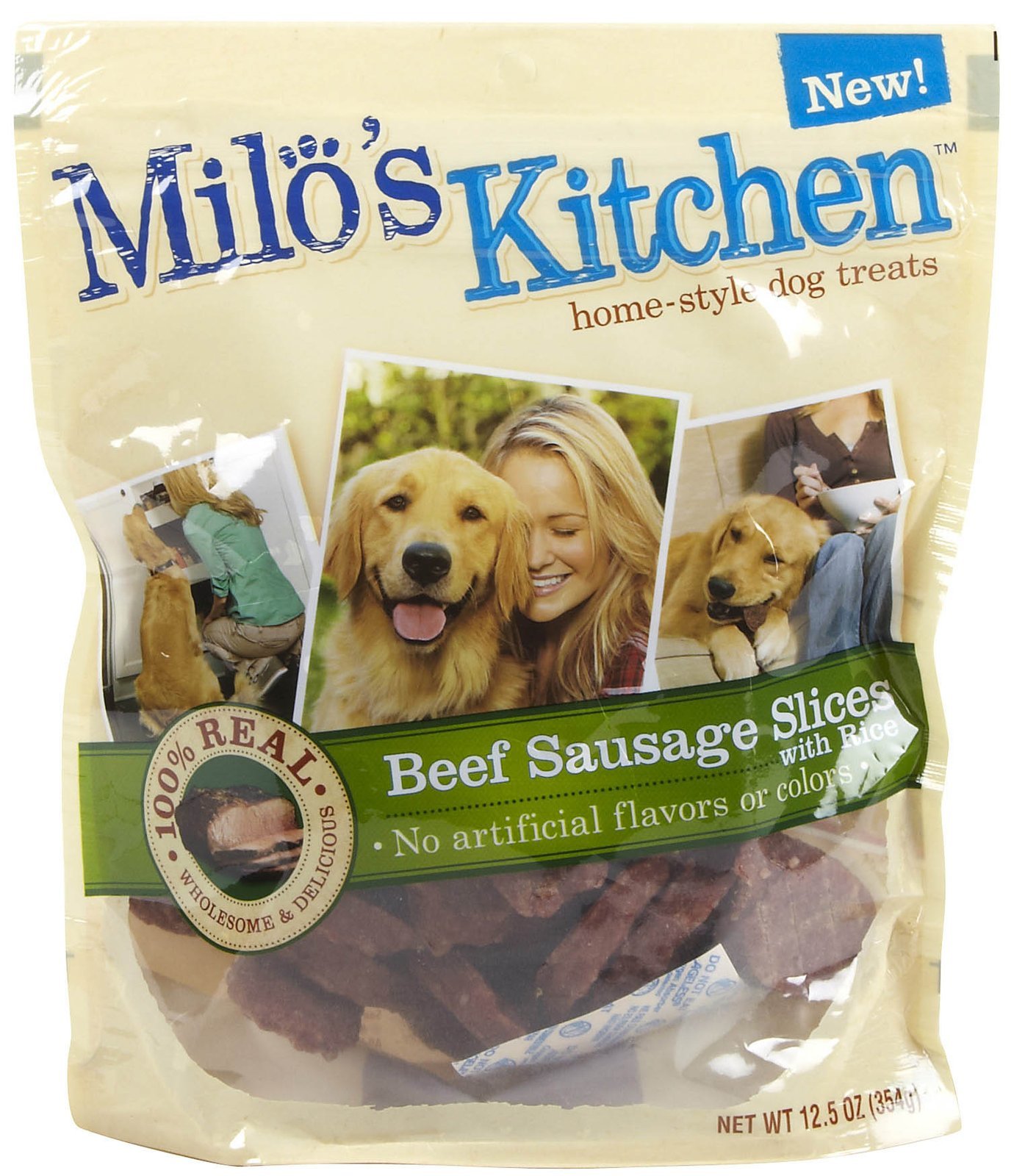 Milo'S Kitchen Dog Treats, Beef Sausage Slices With Rice, 12.5-Ounce Package