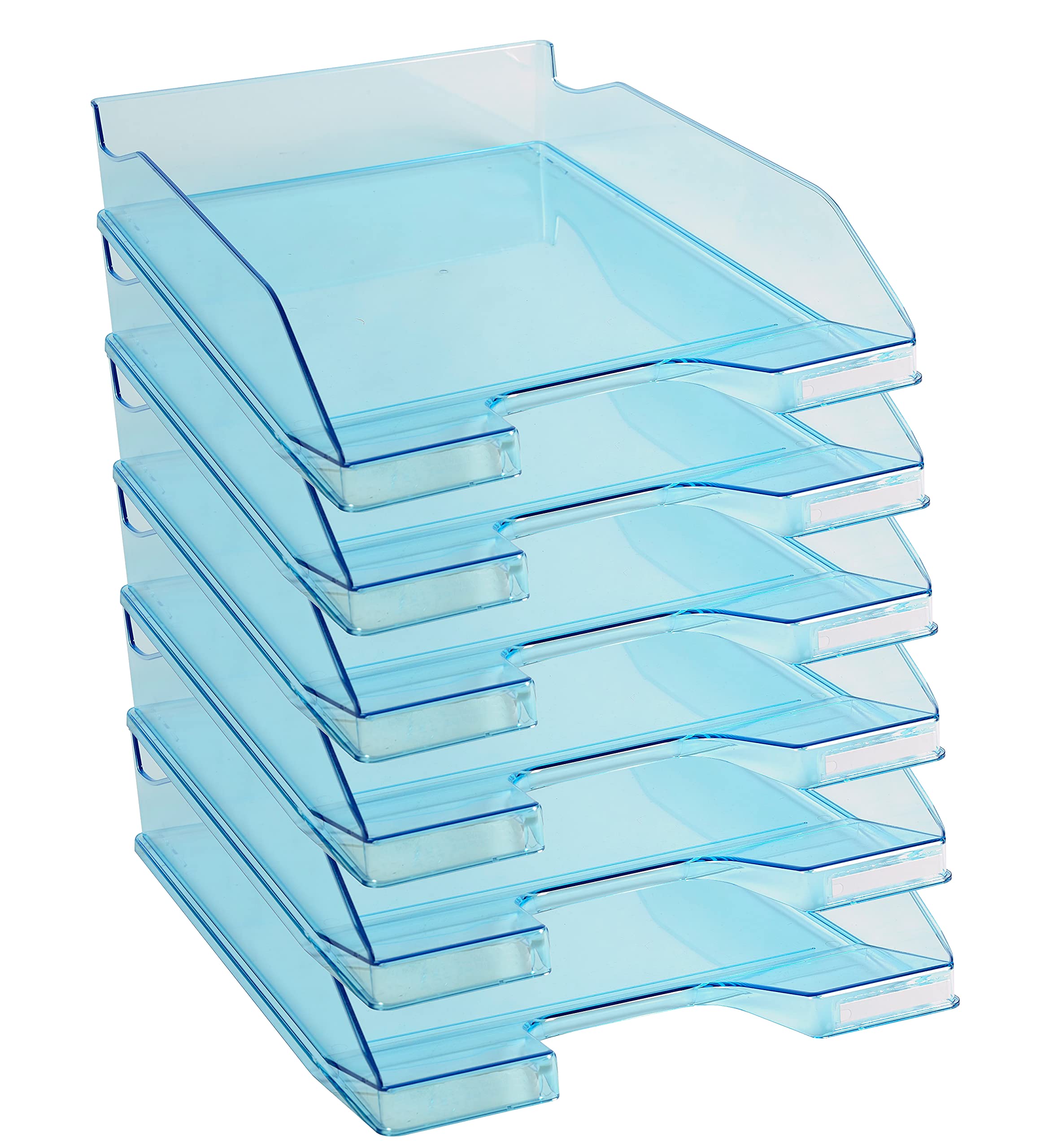 Exacompta - Ref. 113236D - set of 6 COMBO MIDI letter trays - dimensions 34.6 x 25.5x 6.5 cm - for A4 + format documents - transparent glossy turquoise color