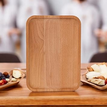 2 Pack Solid Wood Serving Platters and Trays of Natural with Edge,Rectangular Avoid Sliding and Spilling Food (Wood 10x7Inch)