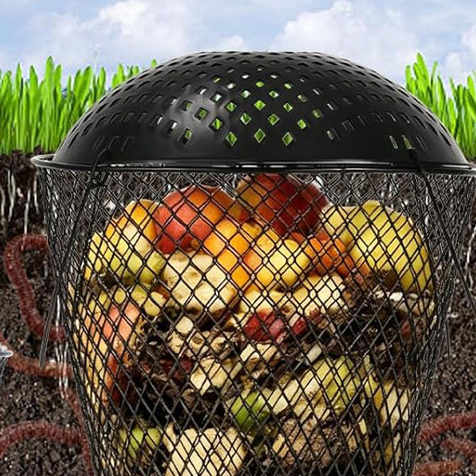 Vermicompostador Cesta Vermicompostaje Residuos con Tapa | Cubo Compost Con Lombrices Para Reciclaje Residuos Comida Interior Exterior Alimentación Plantas Macetas