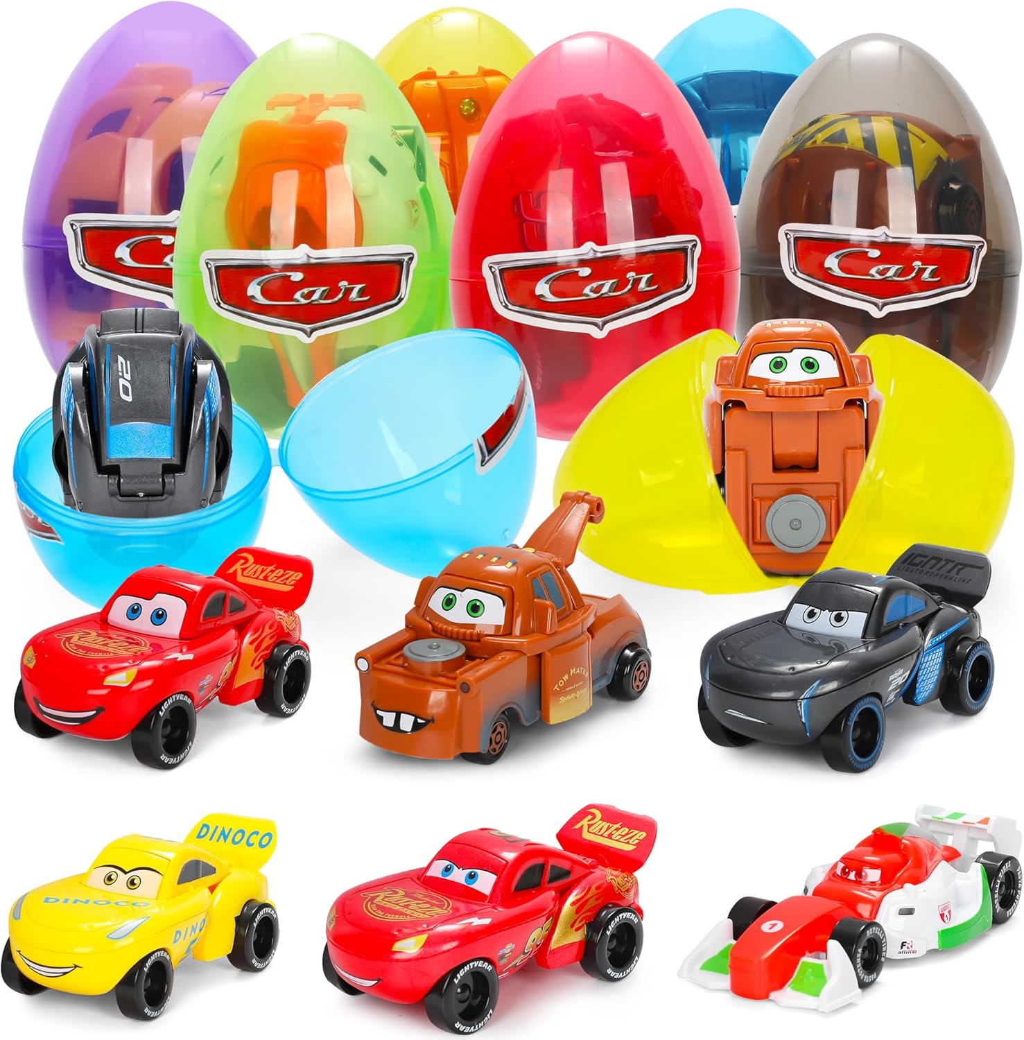 Lazmngx Cars Easter Baskets for Kids 6Pcs Easter Eggs