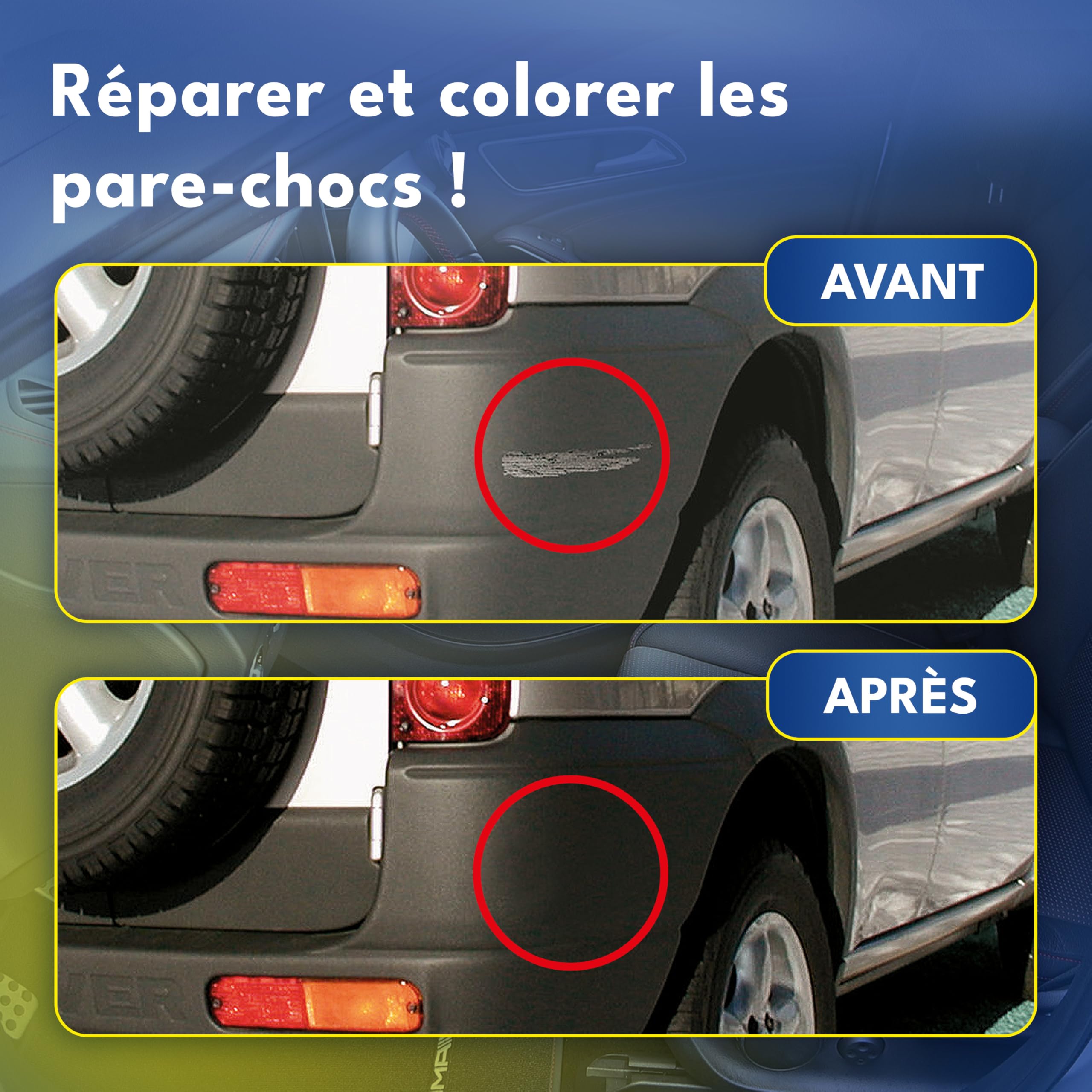 ATG® Kit Réparation Pare Choc Noir – Efface Rayure Plastique, Rénovateur Plastique Extérieur, Peinture Plastique Noir & Mastic Réparation