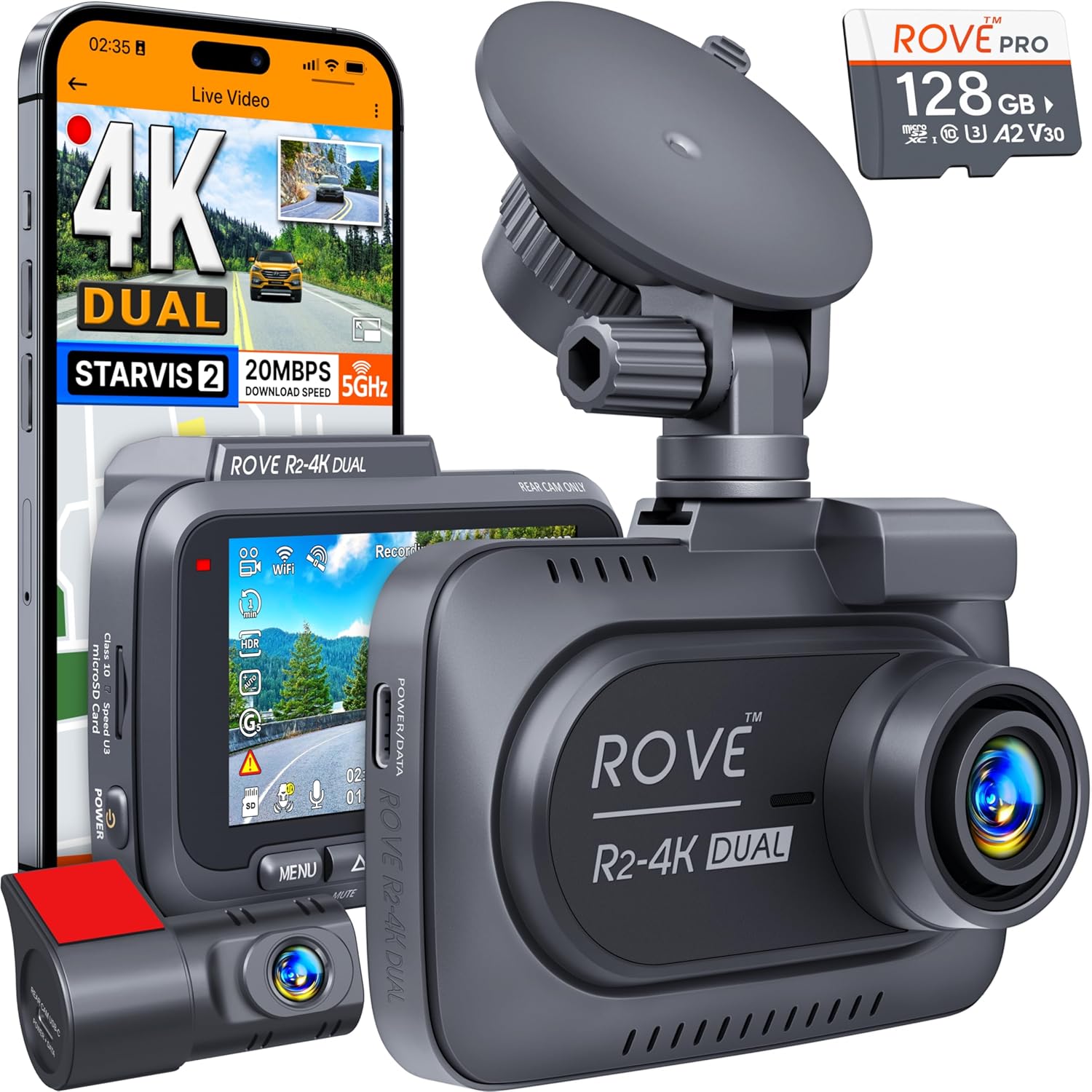 ROVE R2-4K DUAL Dash Cam Front
