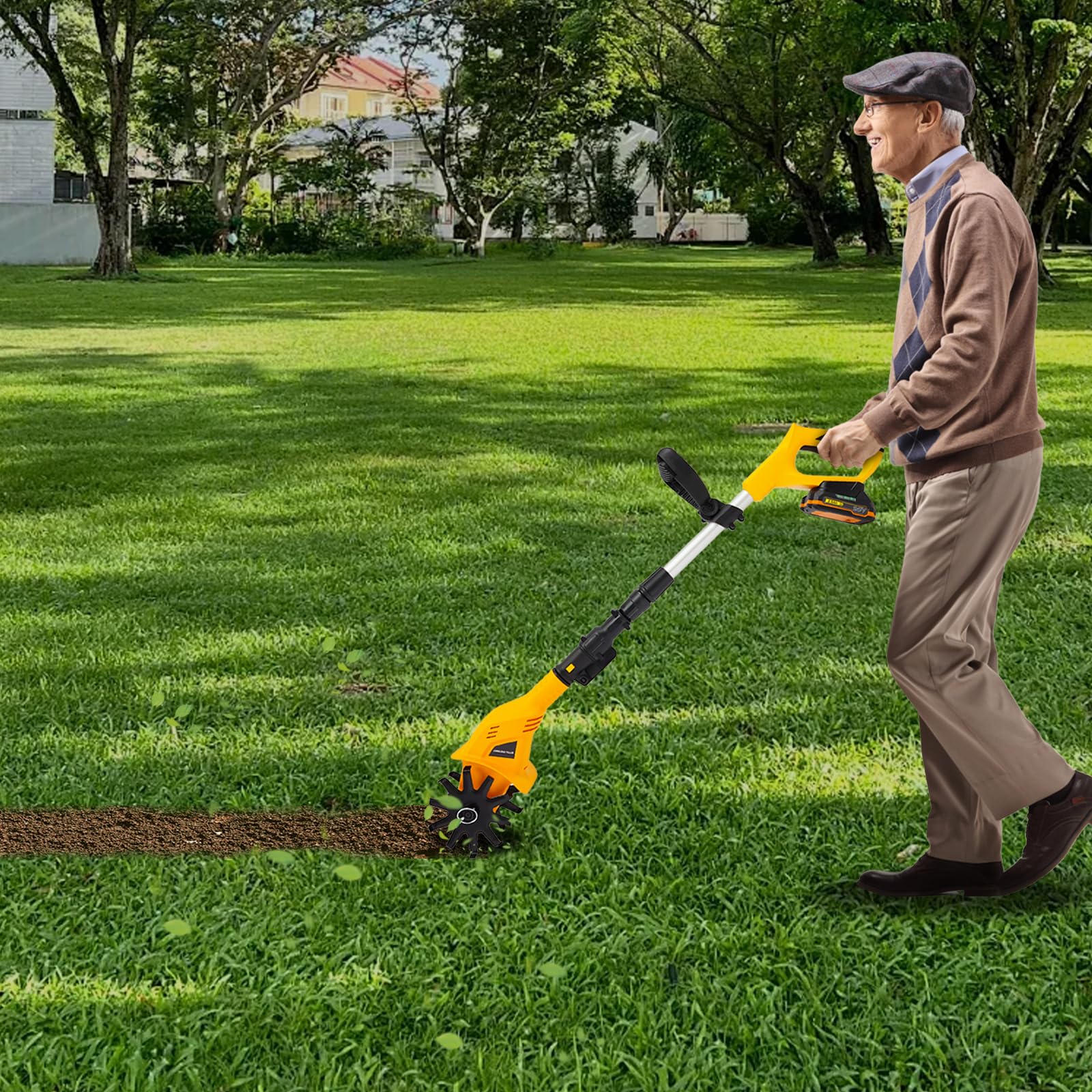 Motoazada eléctrica inalámbrica con batería, 85 dB, ruido de 85 dB, fresadora de suelo con 25 cm, para arriates, macizos de flores y huertos
