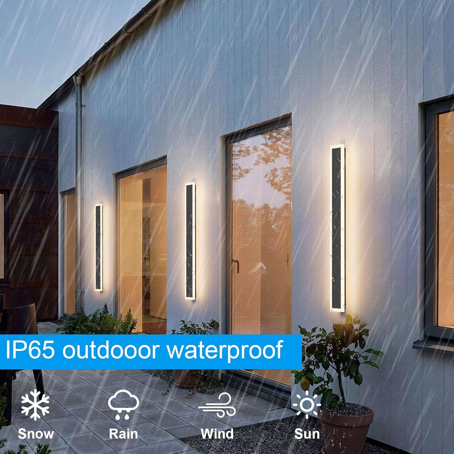 Tipace Modern LED Outdoor Sconce 31.5IN 24W Black Exterior Wall Light Fixture 2pack Long Outdoor Wall-Mounted Lamp Fixture with Frosted Acrylic for Patio,Porch,Courtyard (3000K)
