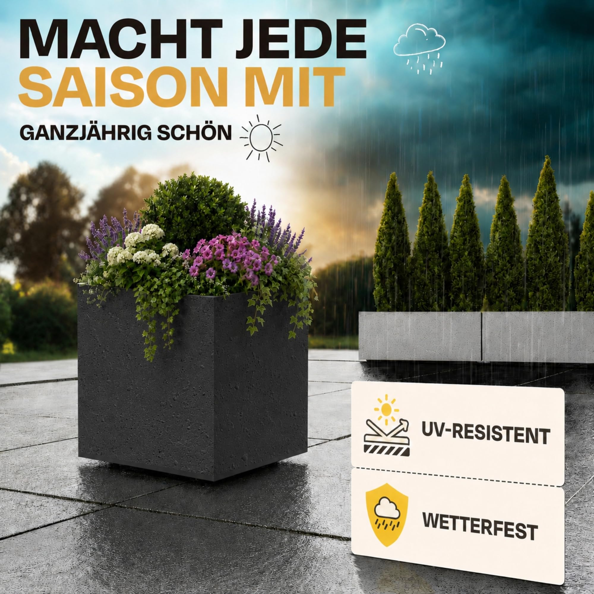 Ondis24 Pflanzkübel Blumenkübel Blumentopf Basalt 40 mit Wasserspeicher Winterfest (Anthrazit Basalt)