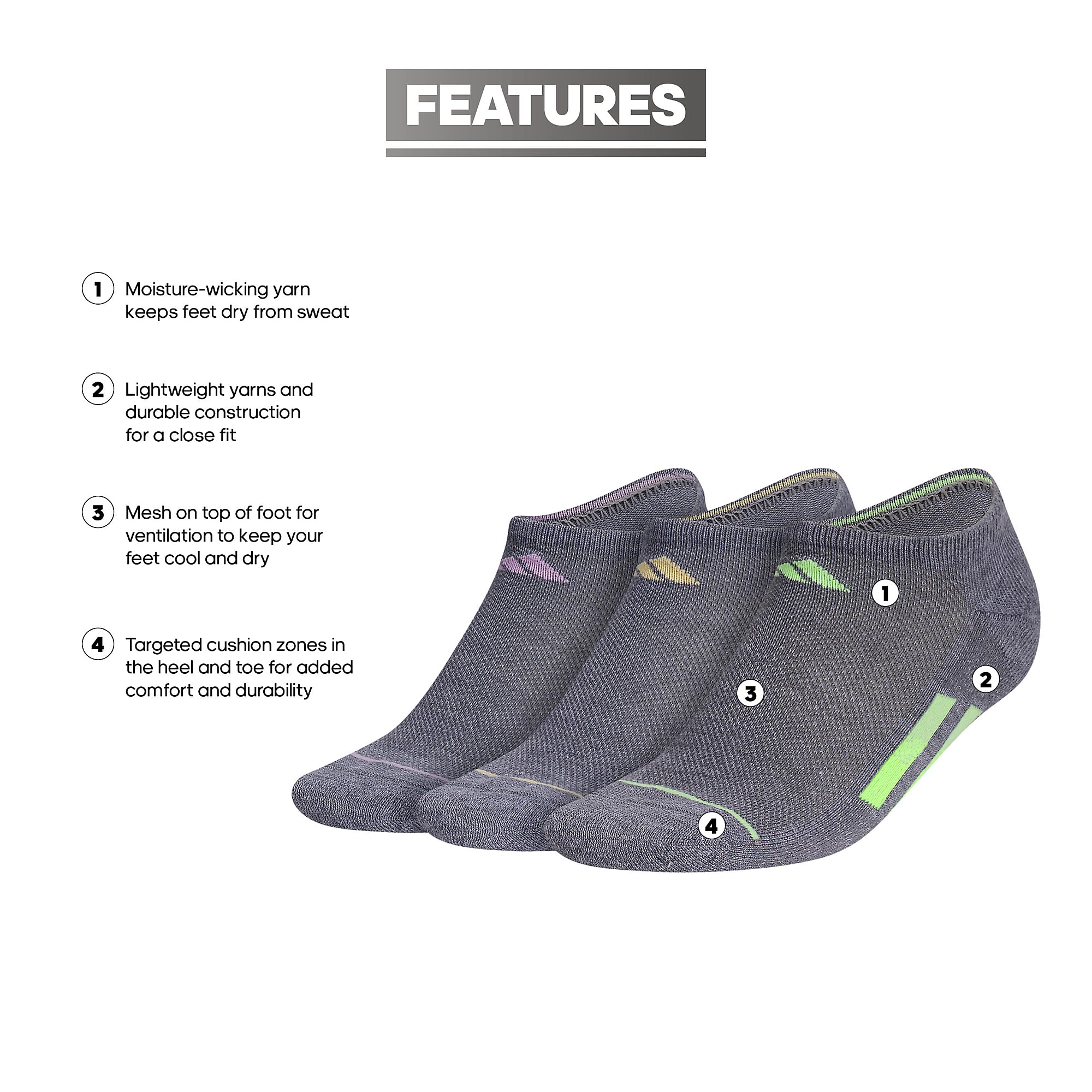Superlite Stripe 3.0 No Show Socks (3-Pair) low profile athletic fit with arch compression