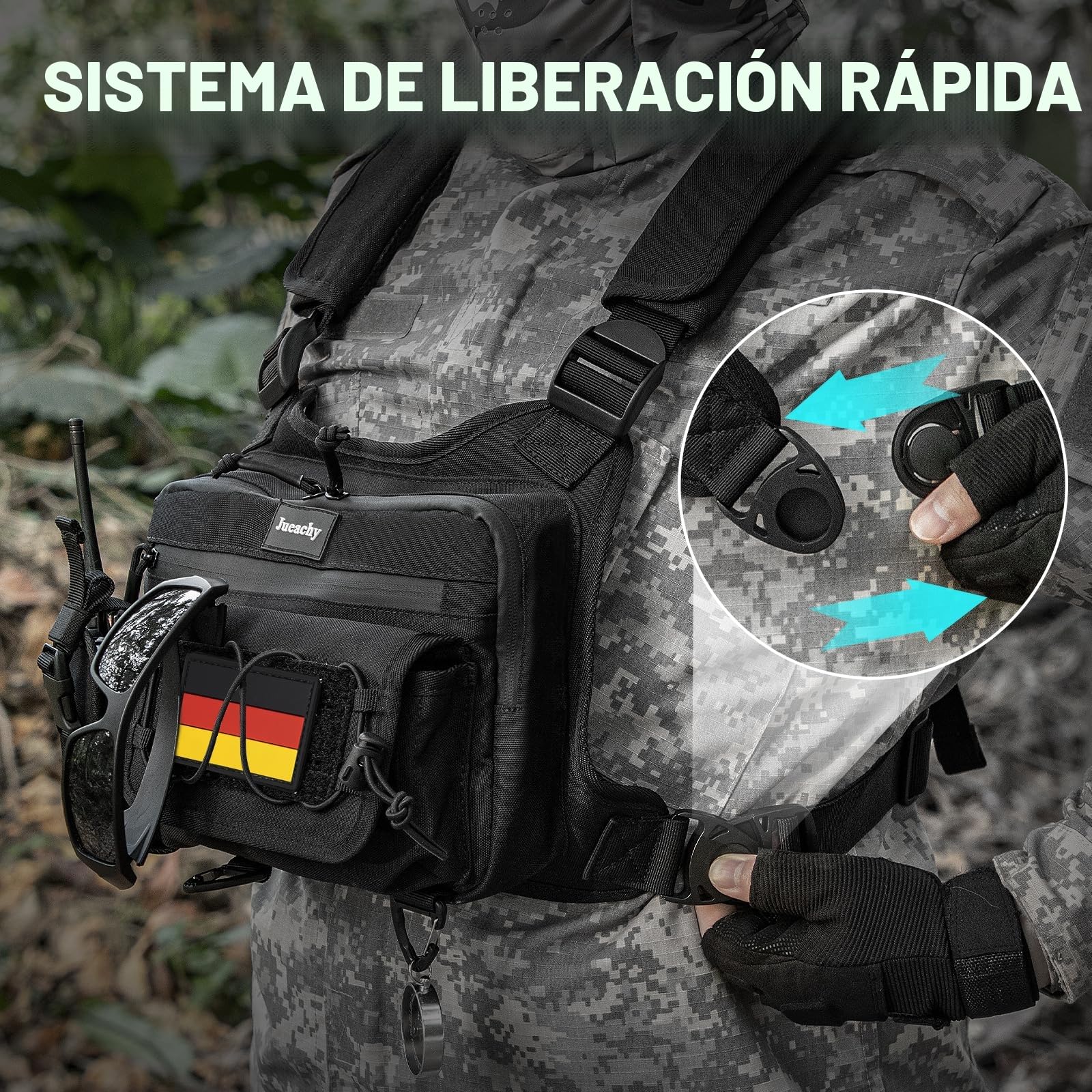 Jueachy Táctico Chaleco Runing Hombre: Chaleco Reflectante Rápida Liberación - Bolsa de Pecho Multifuncional Mochila Hidratación Running Vest para Correr Entrenamiento Senderismo Ciclismo