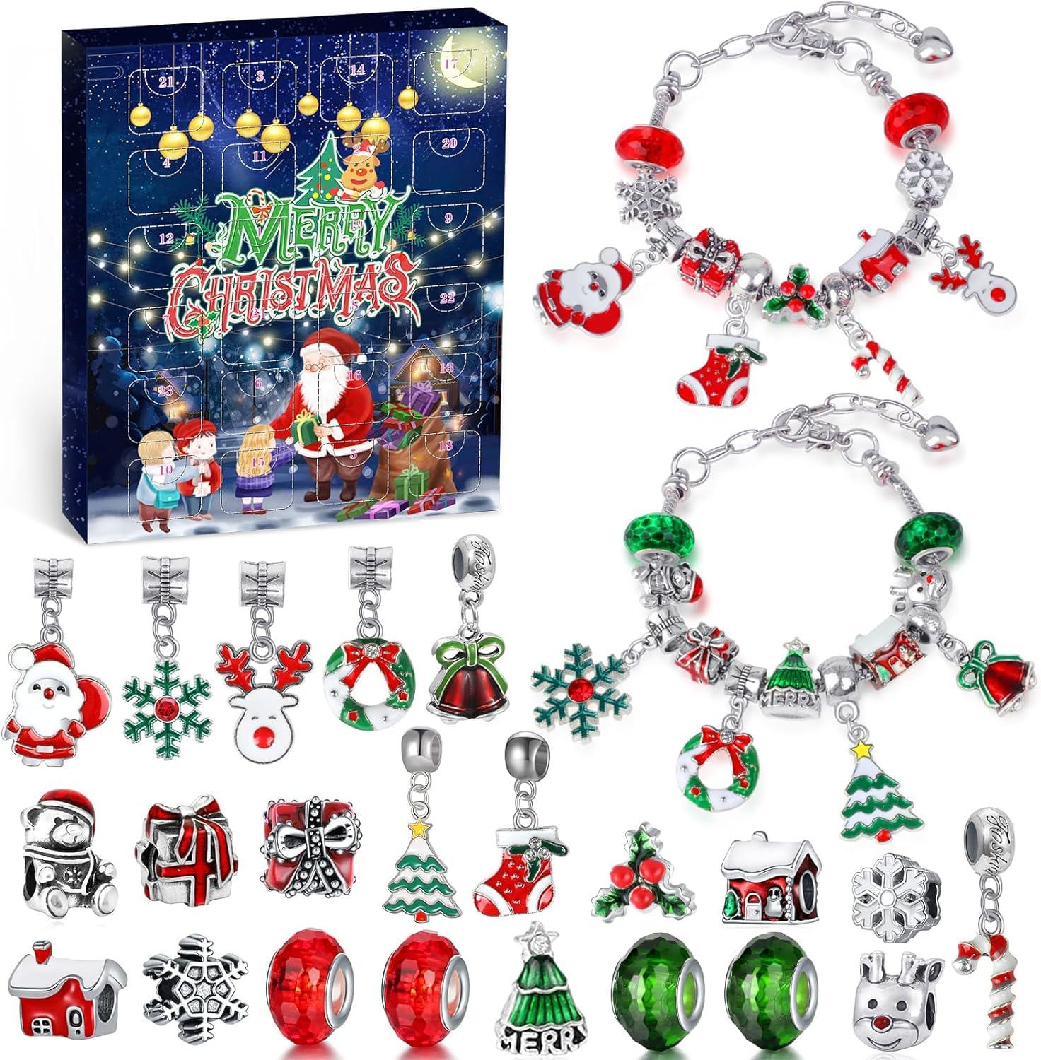 WEVOL Calendario Avvento 2025 Gioielli Bambina, Calendario Avvento Bracciale Bambini Kinder, Braccialetti con Ciondoli Regalo di Natale Bambina Ragazze 5 6 7 8 9 10 11 12 13 Anni