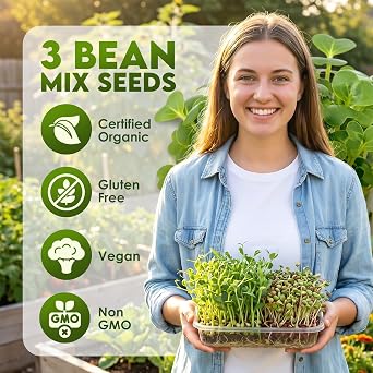 Nature Jim's Sprout 3-Bean Mix Seeds Green Peas, Lentils & Adzuki - 16oz | Organic 3-Beans - Non-GMO Microgreen Mixed Seeds, Fast Sprouting, High in Fiber, Antioxidants, Protein, Nutrients & Vitamins
