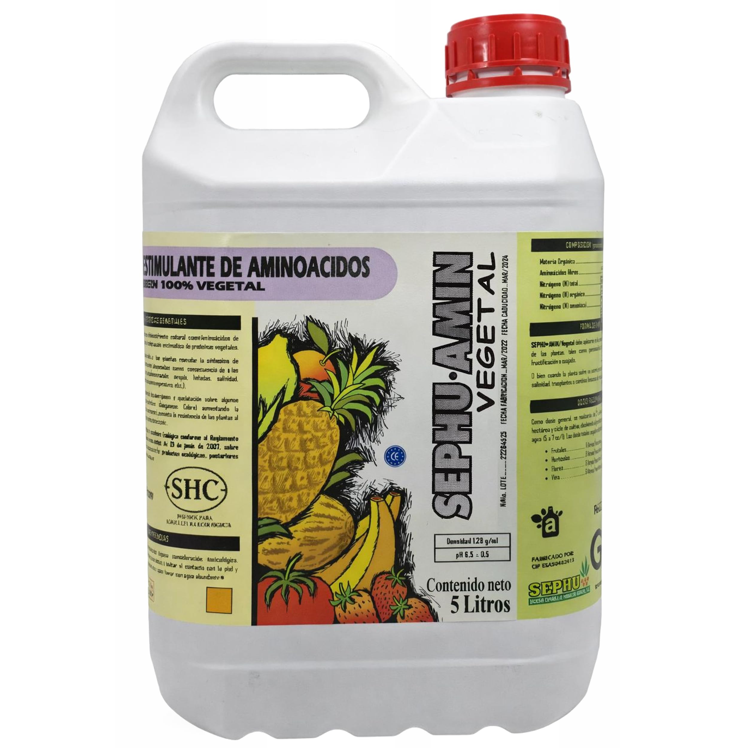 SEPHU Bioestimulante de Aminoácidos 100% Vegetal para tus plantas y cultivos potenciando su enraizamiento. 5 Litros, Certificado Agricultura Ecológica, Mejora Crecimiento y Resistencia