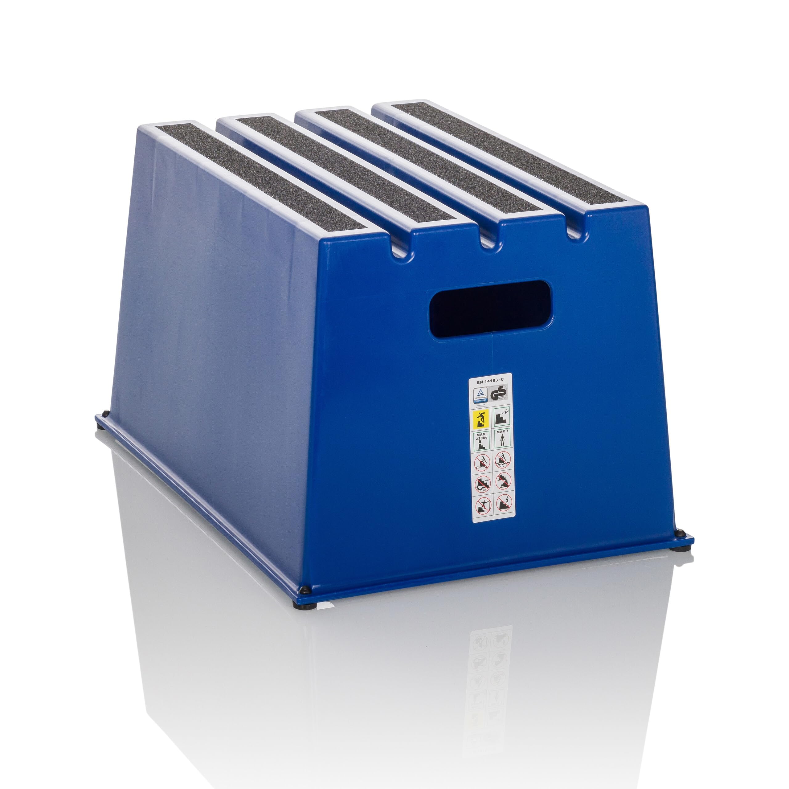 hjh OFFICE Tritthocker bis 150kg belastbar TIO-E1 Kunststoff, Rutschfester Tritt, Schemel für Zuhause und Gewerbe, 31 x 52,5 x 37,5 cm, Blau