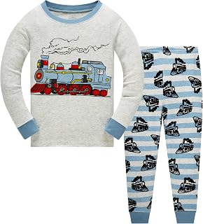 Popshion Boys Pajamas 100% Cotton Truck Pjs Toddler 2 Piece Sleepwear Kids Winter Clothes Set 3t-10t