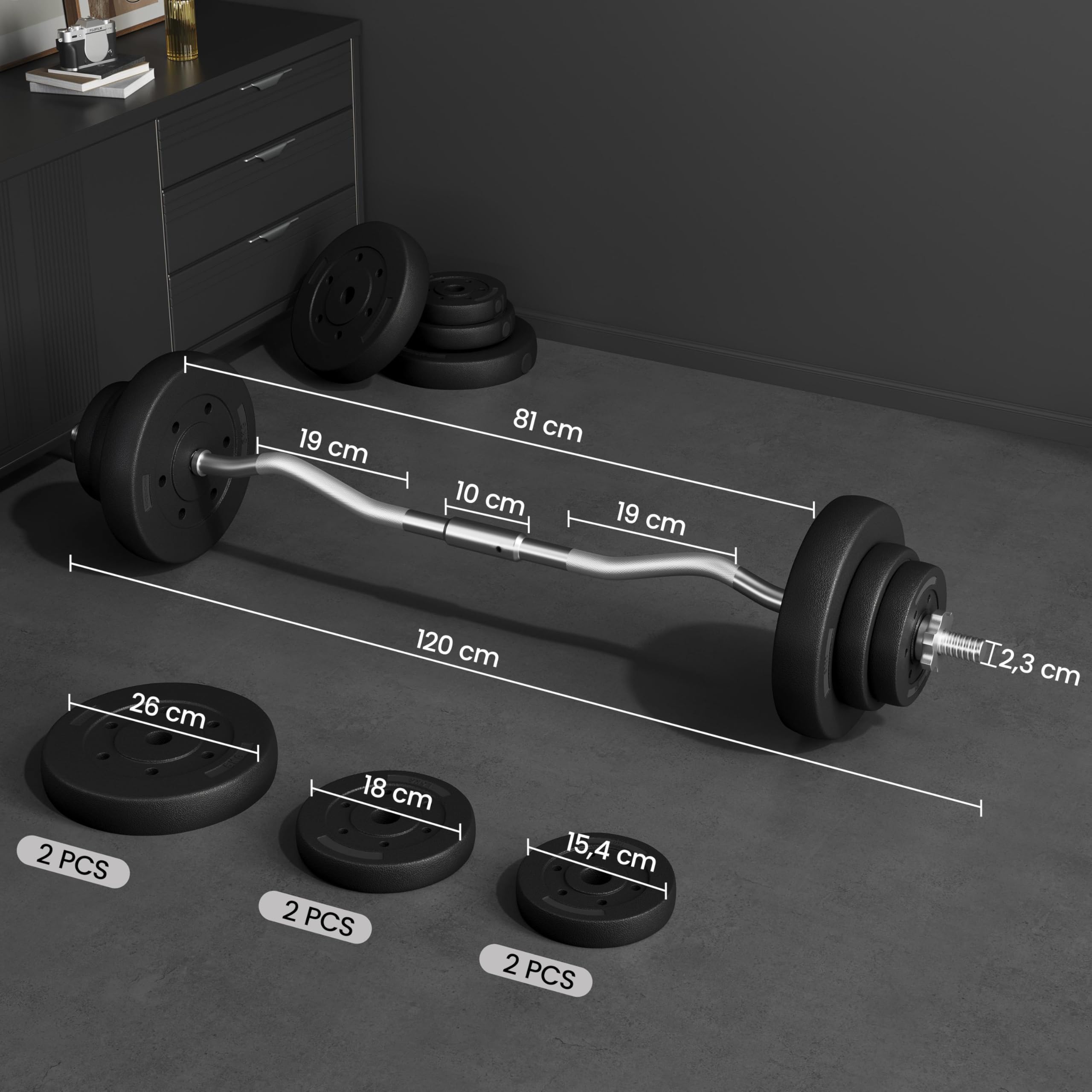 Yaheetech 20/25/30 kg SZ Curlset Langhantel-Set, SZ-Stange mit 6 Scheiben, Hantel-Set für Krafttraining, Curl-Stange mit Gewichten, Hantelstangenset SZ-Hantelset Curlset