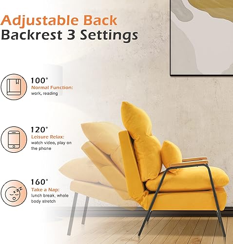 Miniatura 5 de MCombo Silla reclinable Accent con otomana, sillón moderno de tela de lino, sofá cama tapizado para sala de estar y dormitorio, espacio pequeño 4055