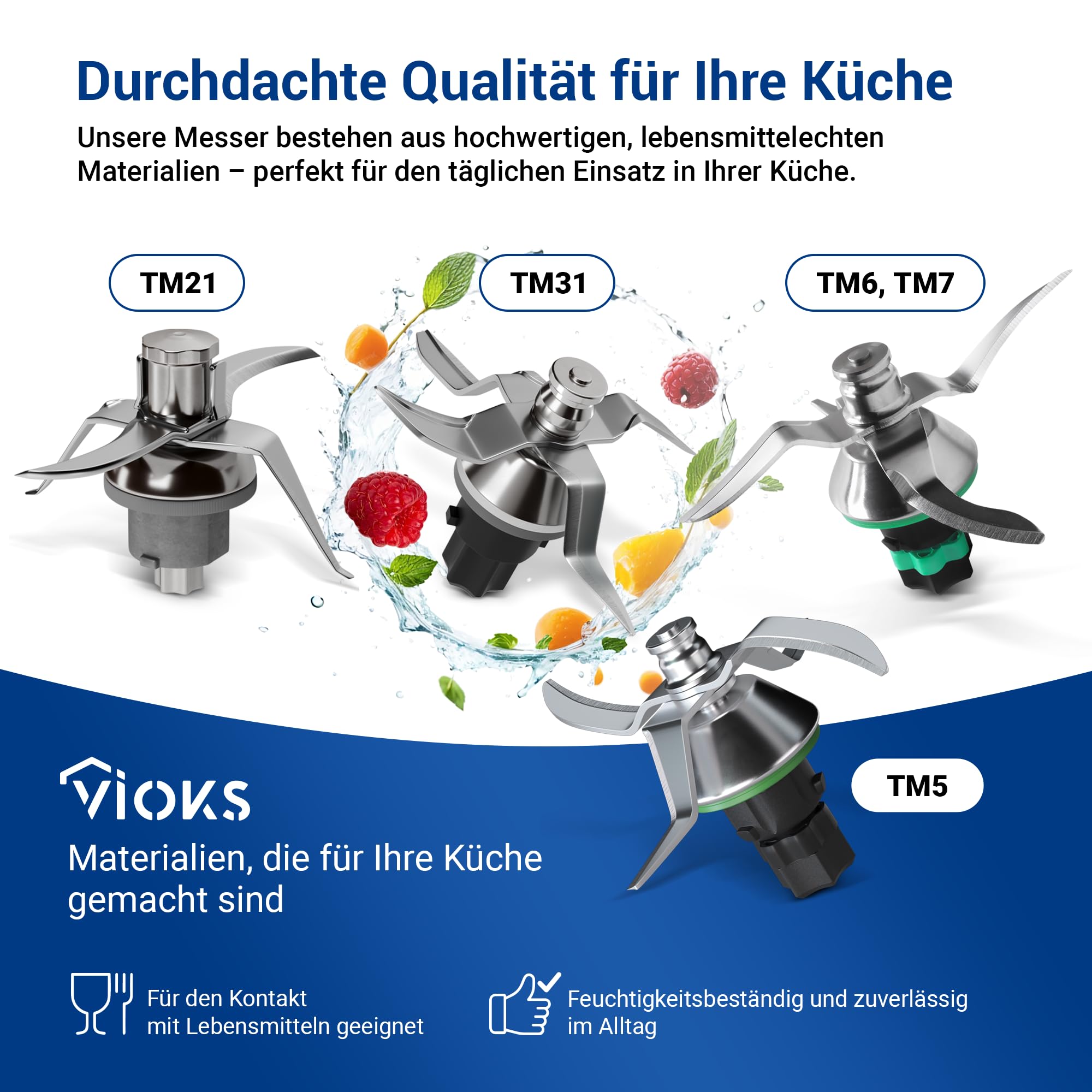 VIOKS Alternatif Couteau compatible avec Thеrmomix TM6 | Couteau de rechange couteau mixeur, en acier inoxydable SUS420, avec 4 lames, pour robot de cuisine