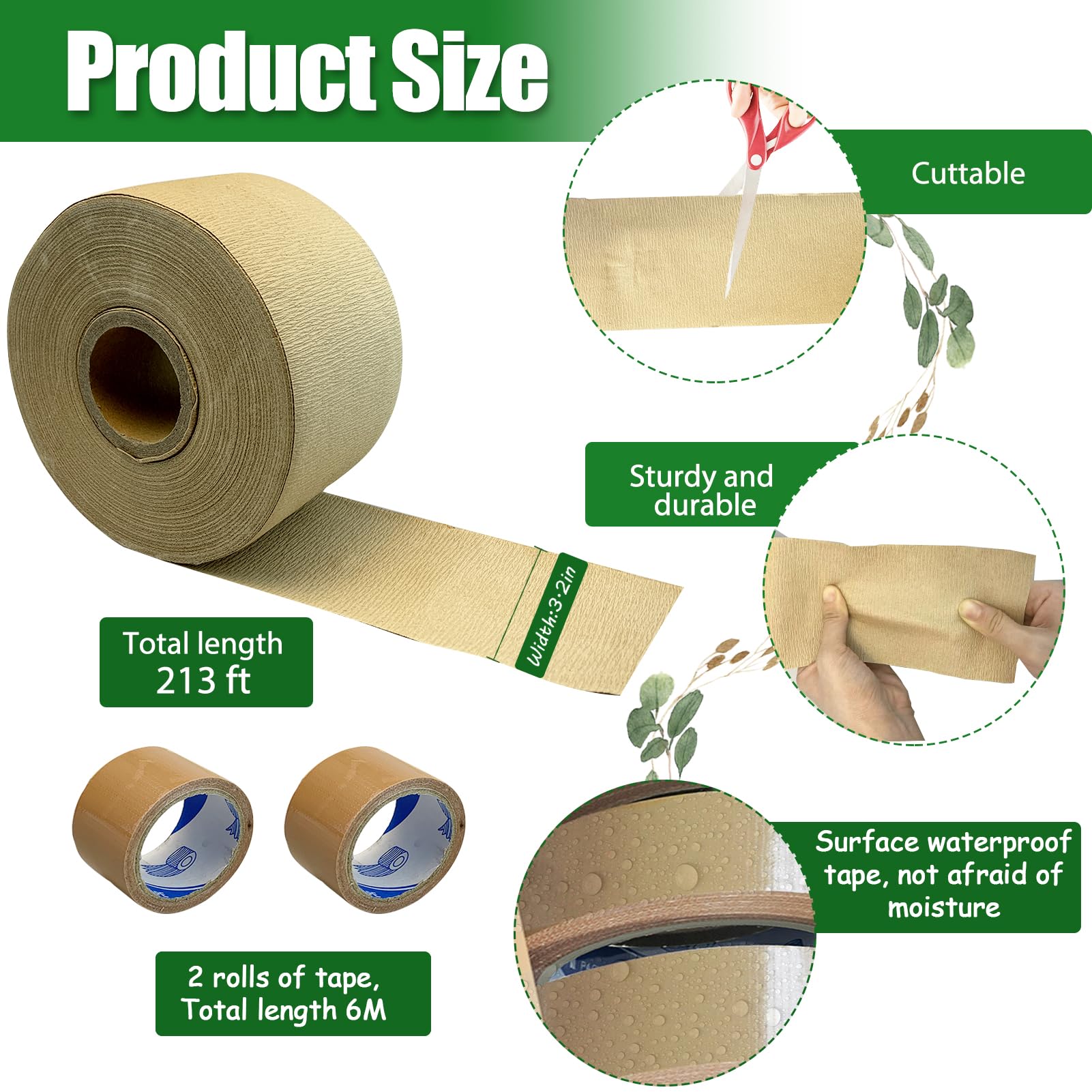 213 Ft Paper Tree Wrap For Damaged Bark, Weather Resistant Tree Trunk Protectors Wraps To Protect Bark, Breathable Tree Bark Repair Wrap Bandage For Frost, Sun And Deer Animals, With Tape (3.93