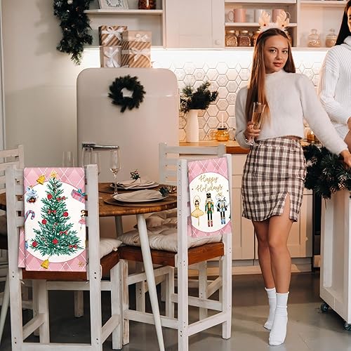 Miniatura 5 de Zubebe 6 paños de cocina rosa cascanueces de Navidad de 18 x 28 pulgadas, toalla de cocina de soldado de Navidad, toalla de té de secado a mano para