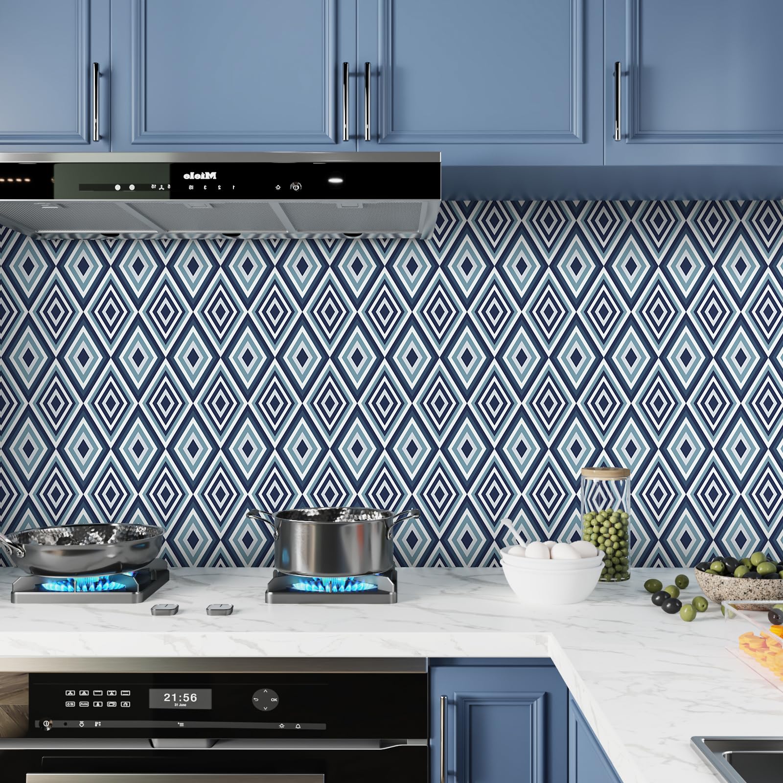 Orainege Blue Peel And Stick Wallpaper Modern Herringbone Contact Paper - View #8