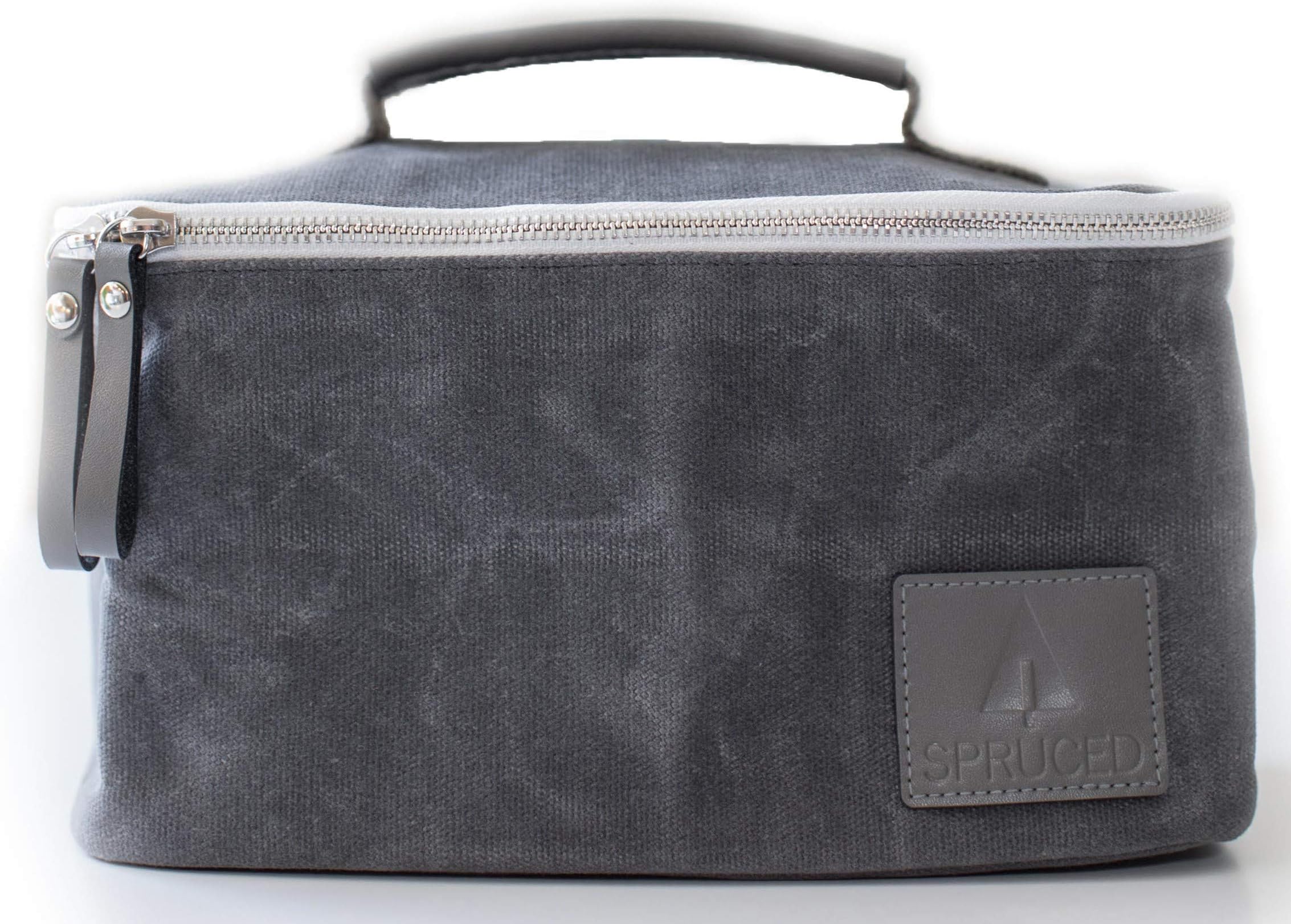 Lunch Box for Adults, Men, Women, Kids | Insulated Cooler Bag | Waxed Canvas and Genuine Leather | Reusable, Eco Friendly | Stylish, Classic Look (Slate Gray)