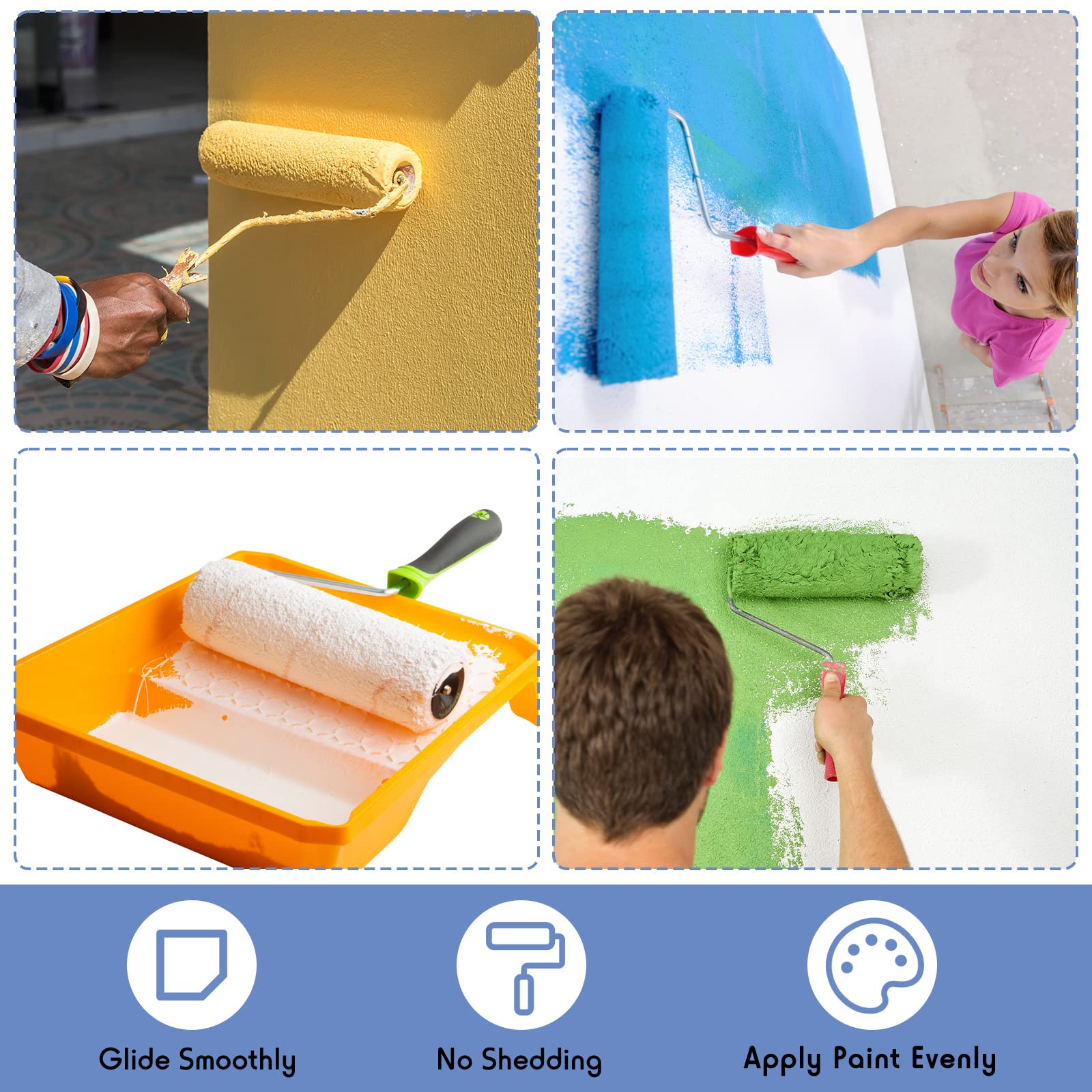 Lot de 12 housses de rouleau de peinture en microfibre de 1,27 x 22,9 cm pour rouleaux de peinture, siestes de rouleau, fournitures de peinture murale pour la plupart des surfaces, peintures et taches