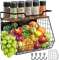 Vista 1 de Magnetic Shelf for Fridge with Wood Lid & 4 Hooks, Fruit Potato & Onion Storage Bins, Pantry Organizer & Storage, Large Container Magnetic Spice