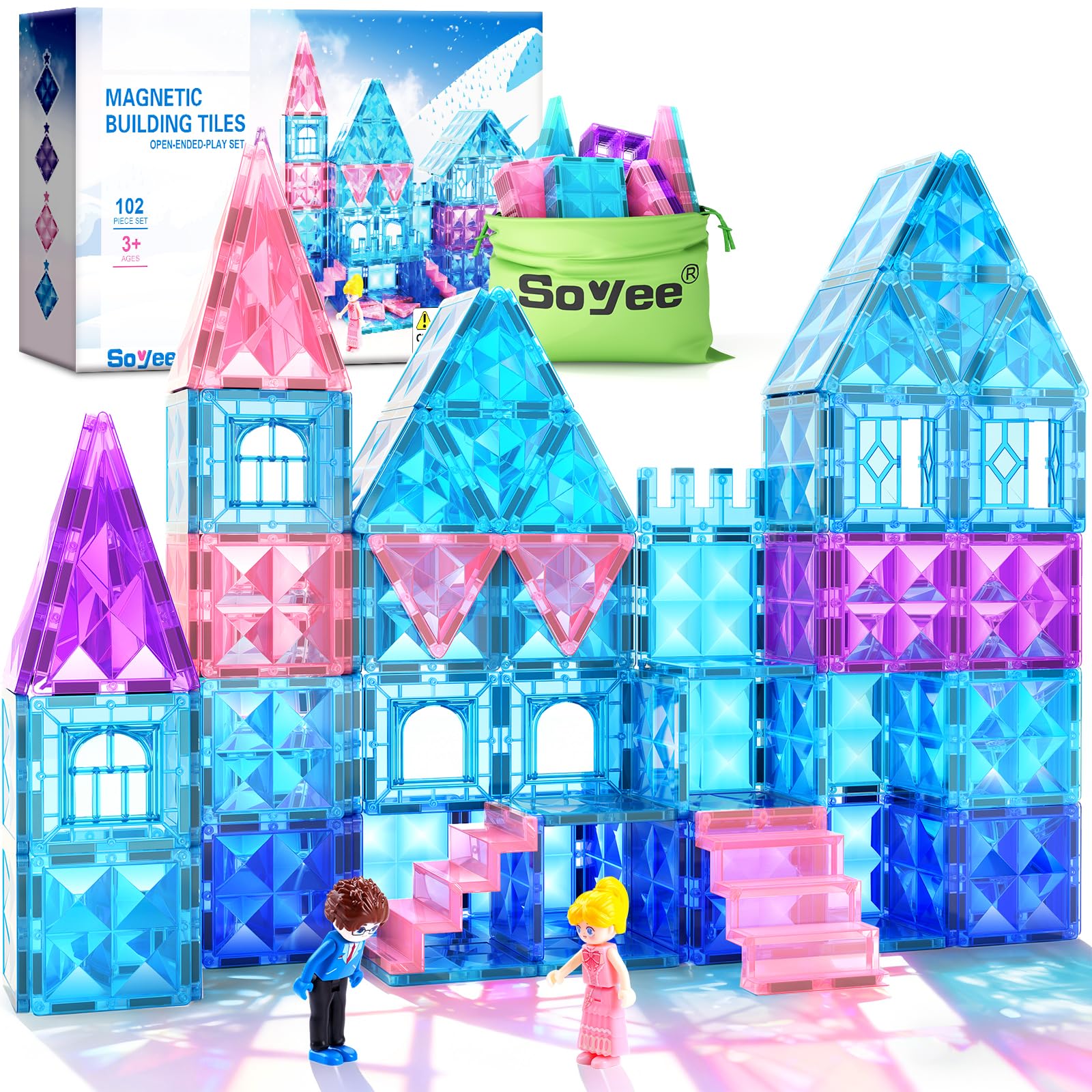 Sponsored Ad - Magnetic Tiles 102pcs with 2 Stairs 2 Dolls Princess Castle Building Girls Toys Age 4-5 6-8 Magnetic Blocks Birthday Xmas Gifts for Girls Toys for 3 4 5 6 7 8+ Year Old