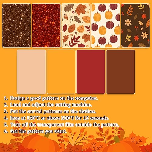 Miniatura 3 de 9 hojas de vinilo de transferencia de calor de otoño rojo marrón con purpurina HTV vinilo adhesivo de calabaza hojas de otoño para otoño, cosecha,