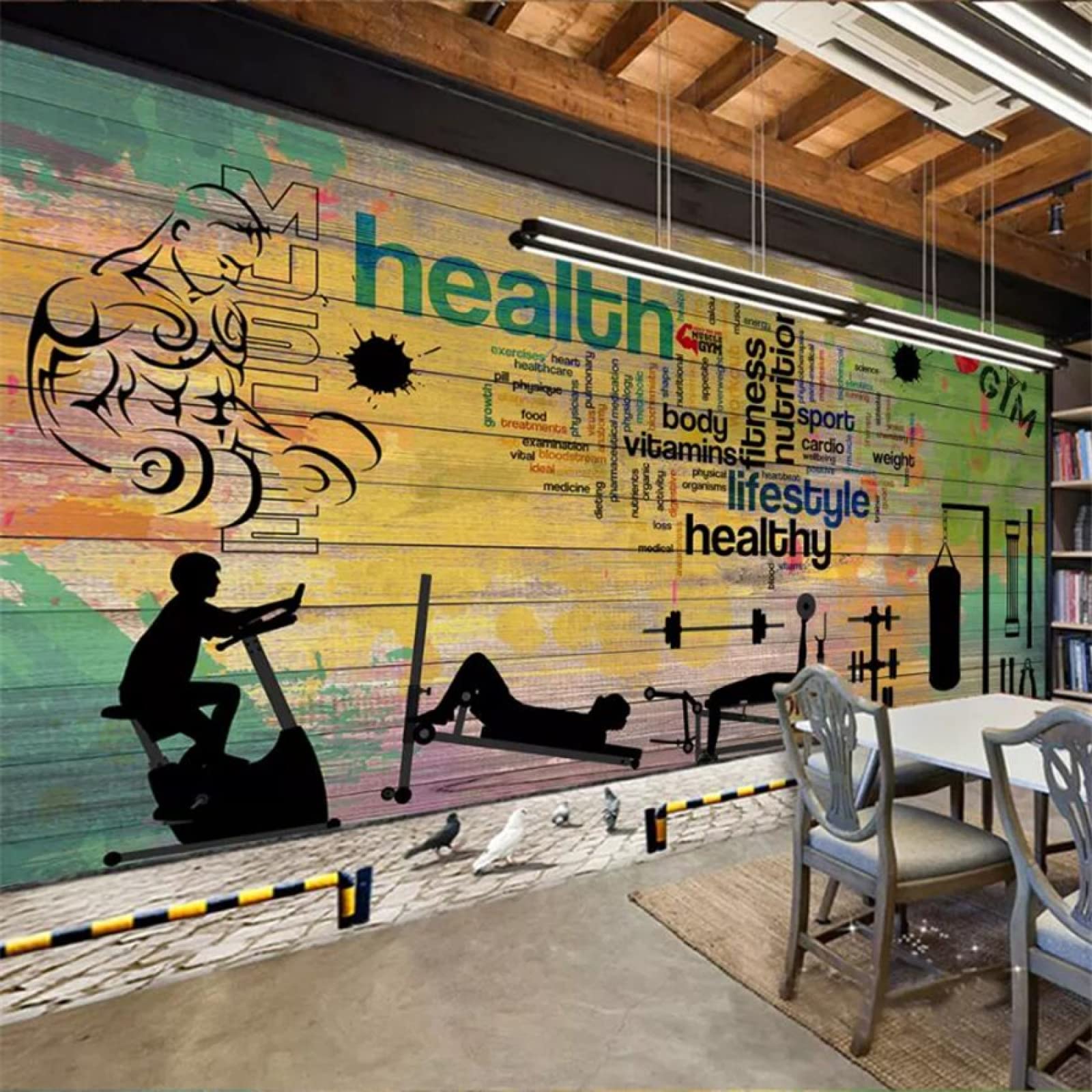 BOVZOX Tapety murale do sypialni fitness i graffiti szer. 400 x wys. 280 cm mural tapeta 3D włóknina TV i sofa tło
