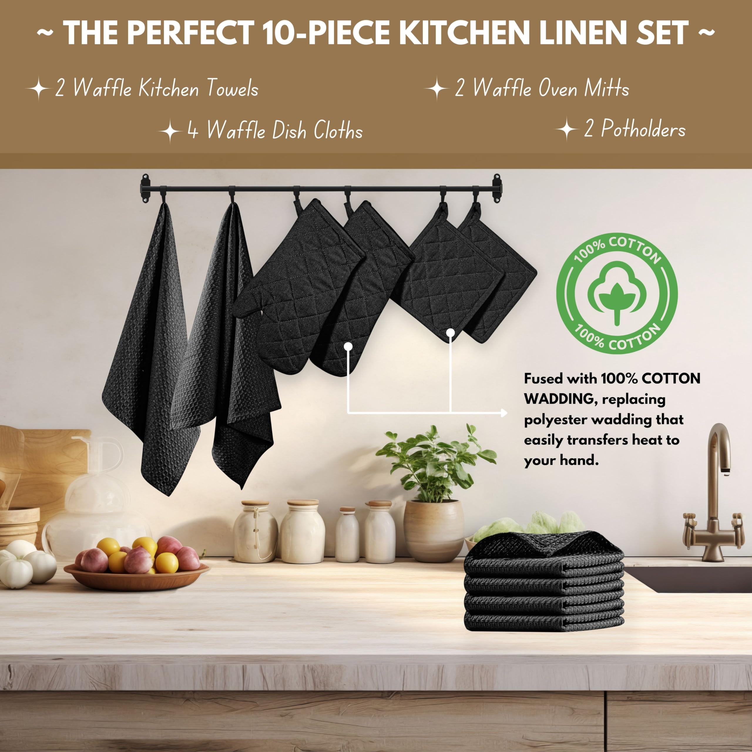 Native Fab Ensemble de cuisine 10 pièces – Torchons et torchons de cuisine 100 % coton, résistants à la chaleur, doux, absorbants et durables, parfaits pour la cuisine, la pâtisserie et une