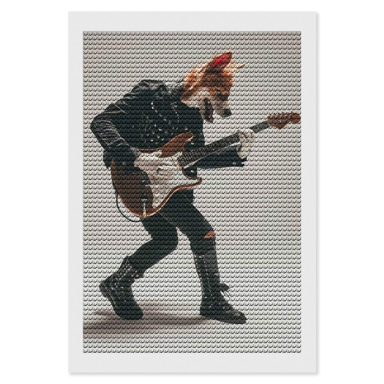 Junmoney Dingo Guitar Diamond Painting Canvas Set 8"x12", for Beginners, Complete Accessories, Christmas Gift, Modern Decor