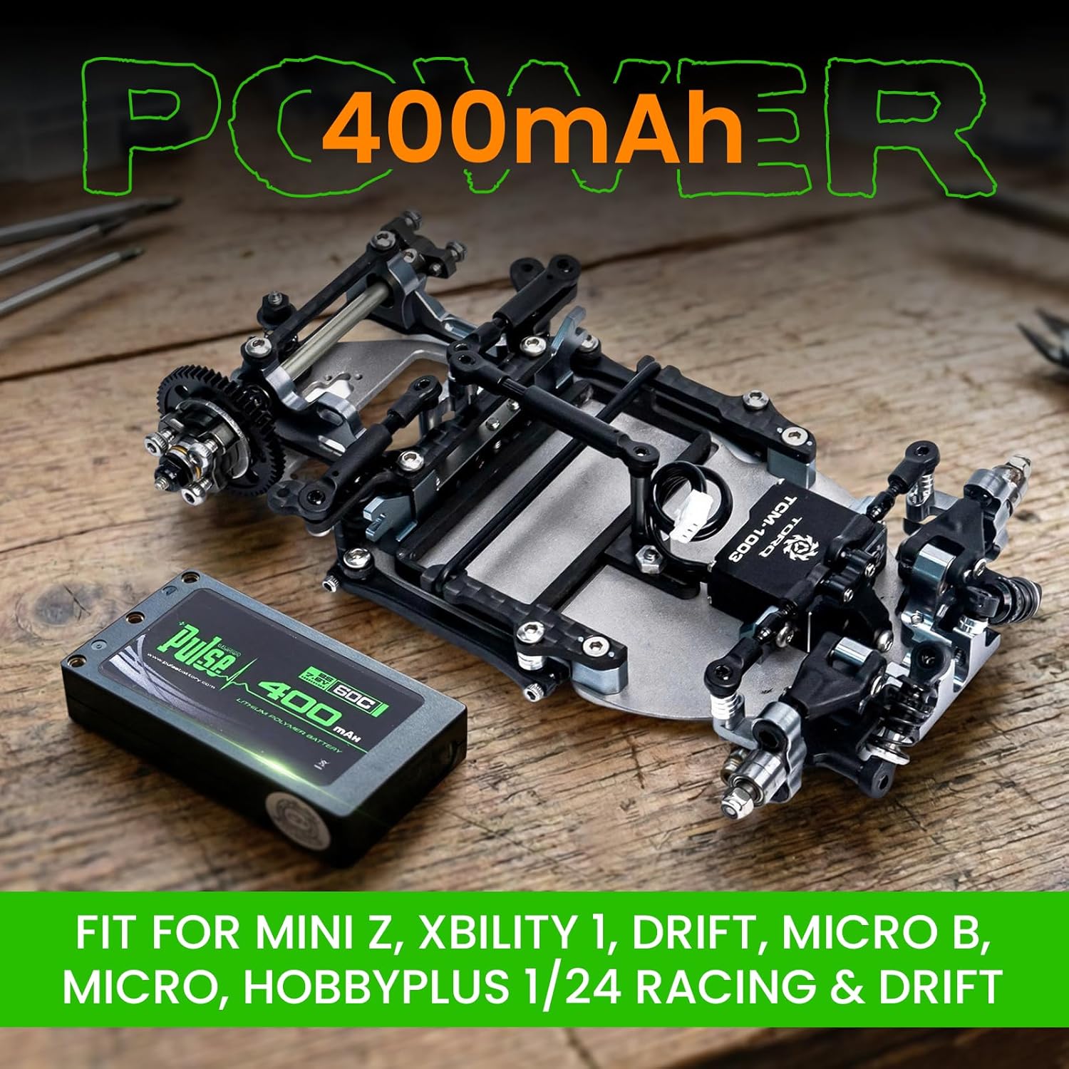 Helidirect Pulse 400mah 2S 7.6V 60C LiHV Hardcase Battery with XT-60 Plug Used for Mini Z, XBility 1, Drift, Micro B, Micro, Hobbyplus 1/24 Racing & Drift - Remote Control Car, RC Car Battery