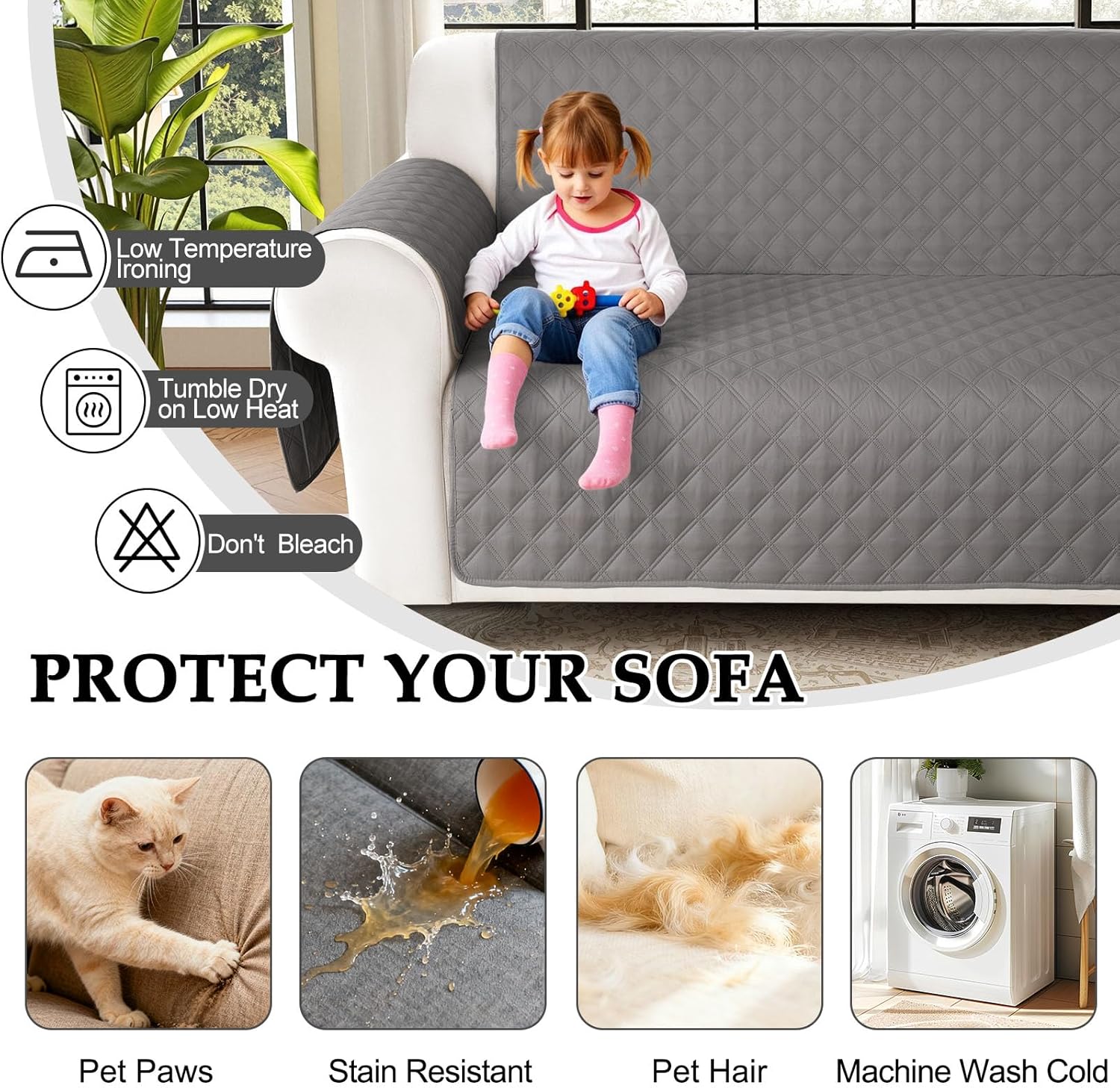 HDCAXKJ Waterproof Sectional Couch Cover L Shaped Sofa Covers Washable Corner Sectional Slipcovers Dog Pet Proof U Shape Furniture Protector with Upgraded Anti Slip Strips (XX-Large, Medium Gray)