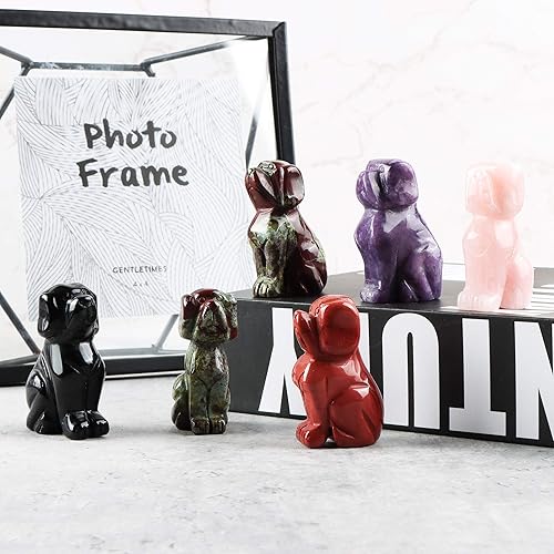 Miniatura 7 de Artistone Estatua de cristal de obsidiana negra de 2 pulgadas para perro, escultura tallada con piedras preciosas talladas, escultura para el hogar