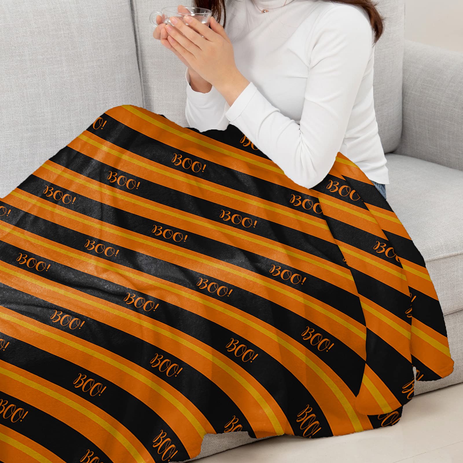 Amazon.com: Onekaccu Halloween Boo Orange Black Twill Throw Blankets Gifts,  Soft Flannel Fleece Microfiber Blankets, Black Orange Stripes Warm Bed  Blanket Throws for Chair Sofa Couch Bedroom Camper 50x60 inche : Home