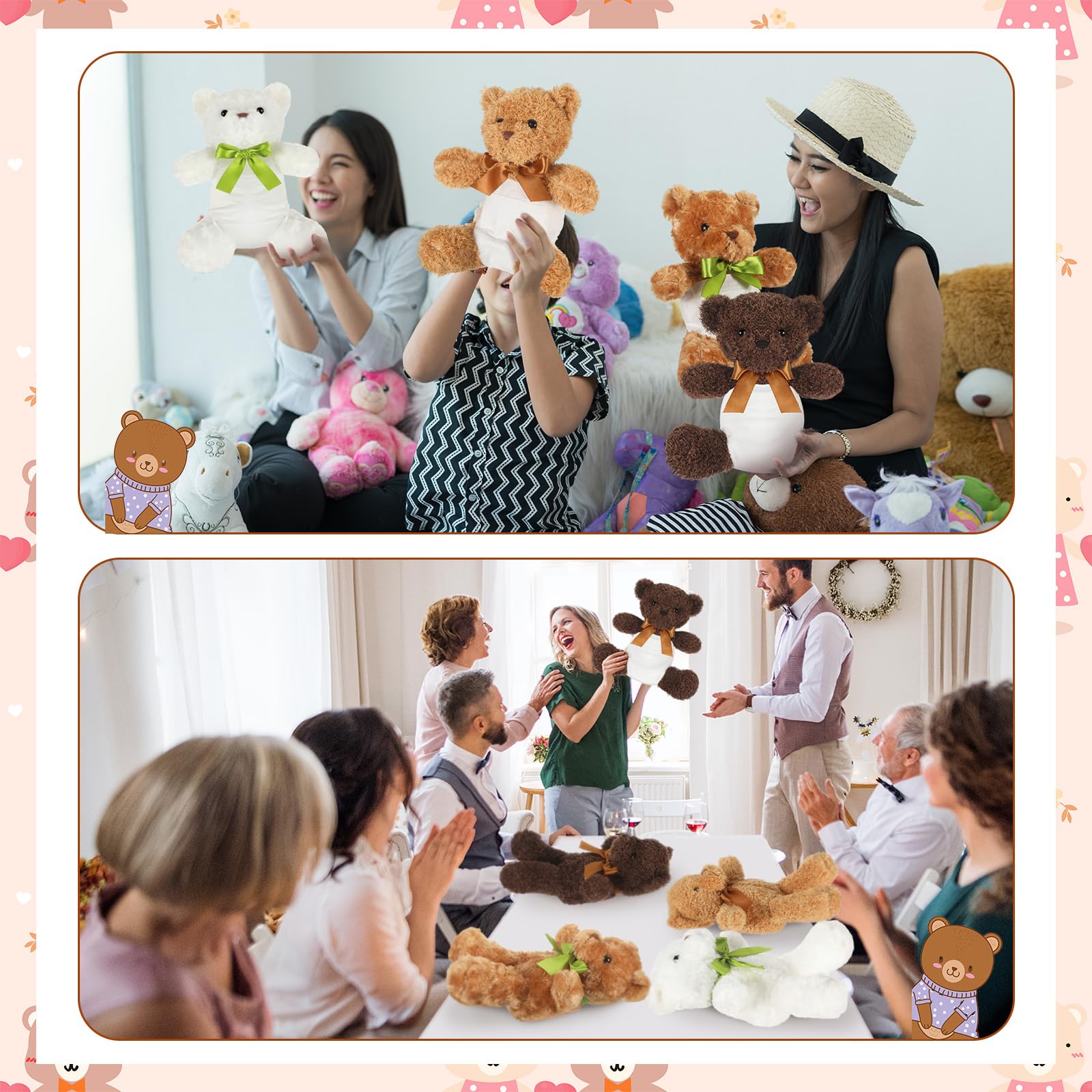 Chicingyou Juego de 8 juegos para cambiar pañales con los ojos vendados con los ojos vendados, 8 pañales de felpa de oso, 8 bolsas de regalo para baby shower, revelación de género, juego de fiesta de