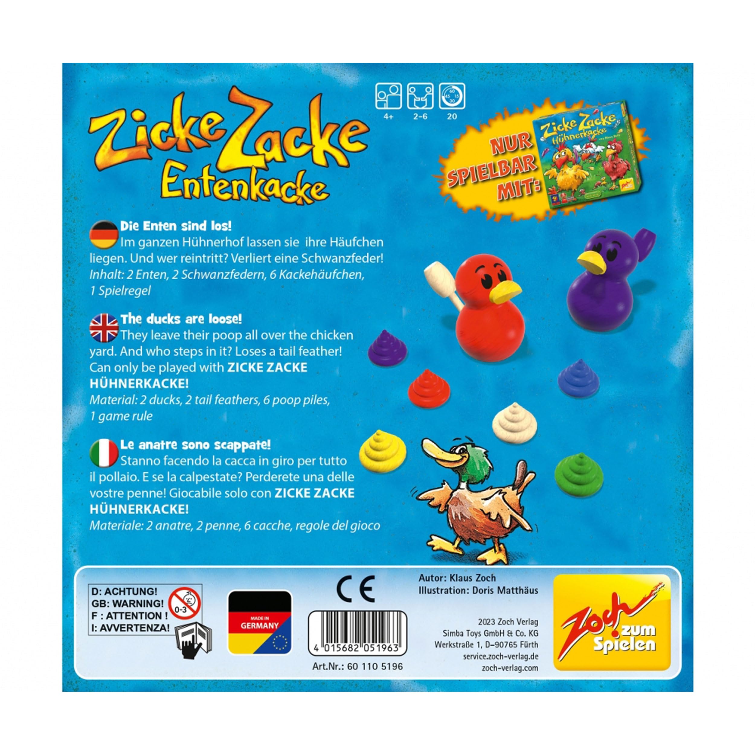 Zoch 601105196 – Espansione Zicke Zacke Anatra Per Il Gioco Zig Zag Cacca Di Pollo – Da 4 Anni, 2-6 Giocatori