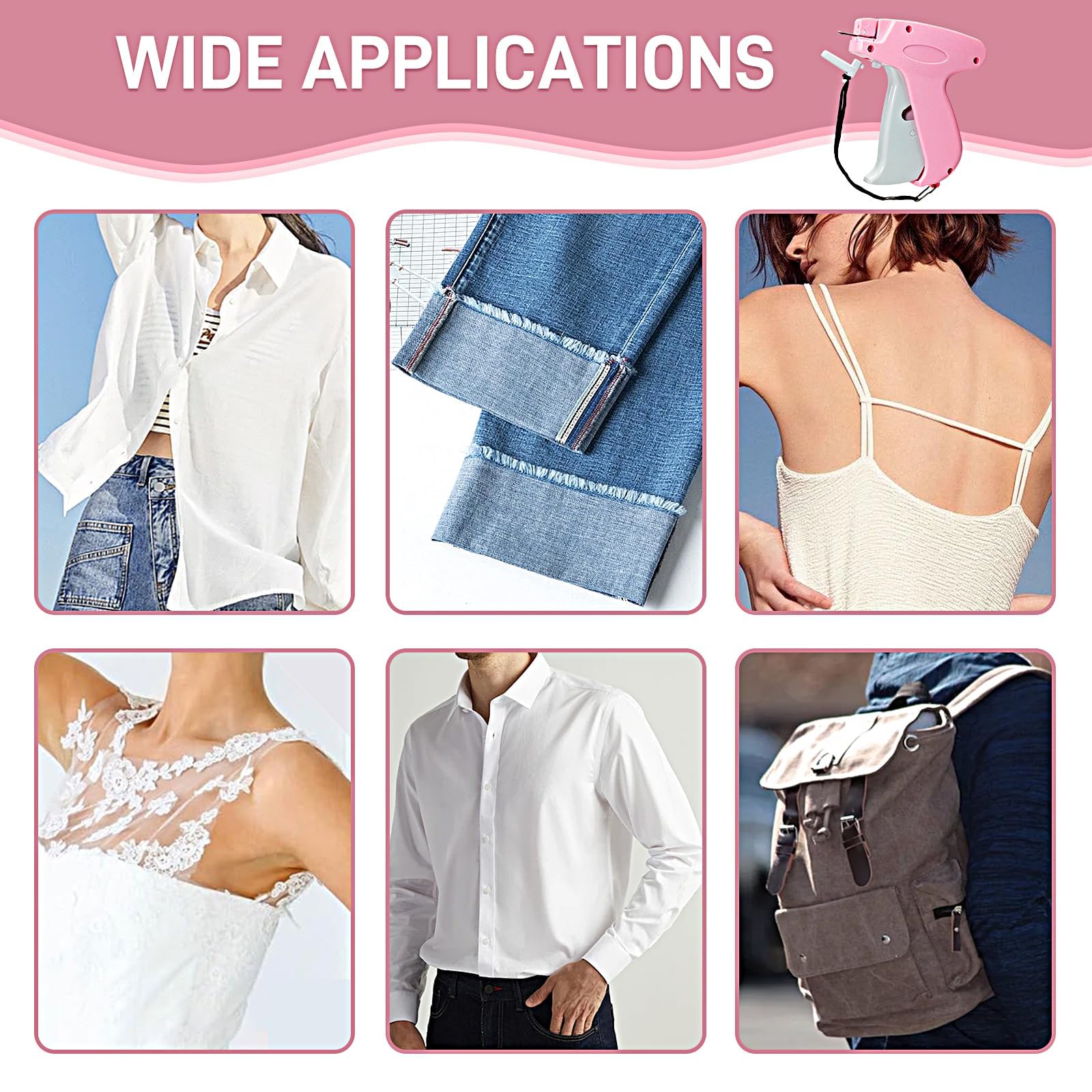Condition photo showing New/Like New for 2026 new stitch gun for clothes, handheld quick clothing fixer sewing kit with 1000 black & 1000 white fasteners, 6 replacement needles, pink