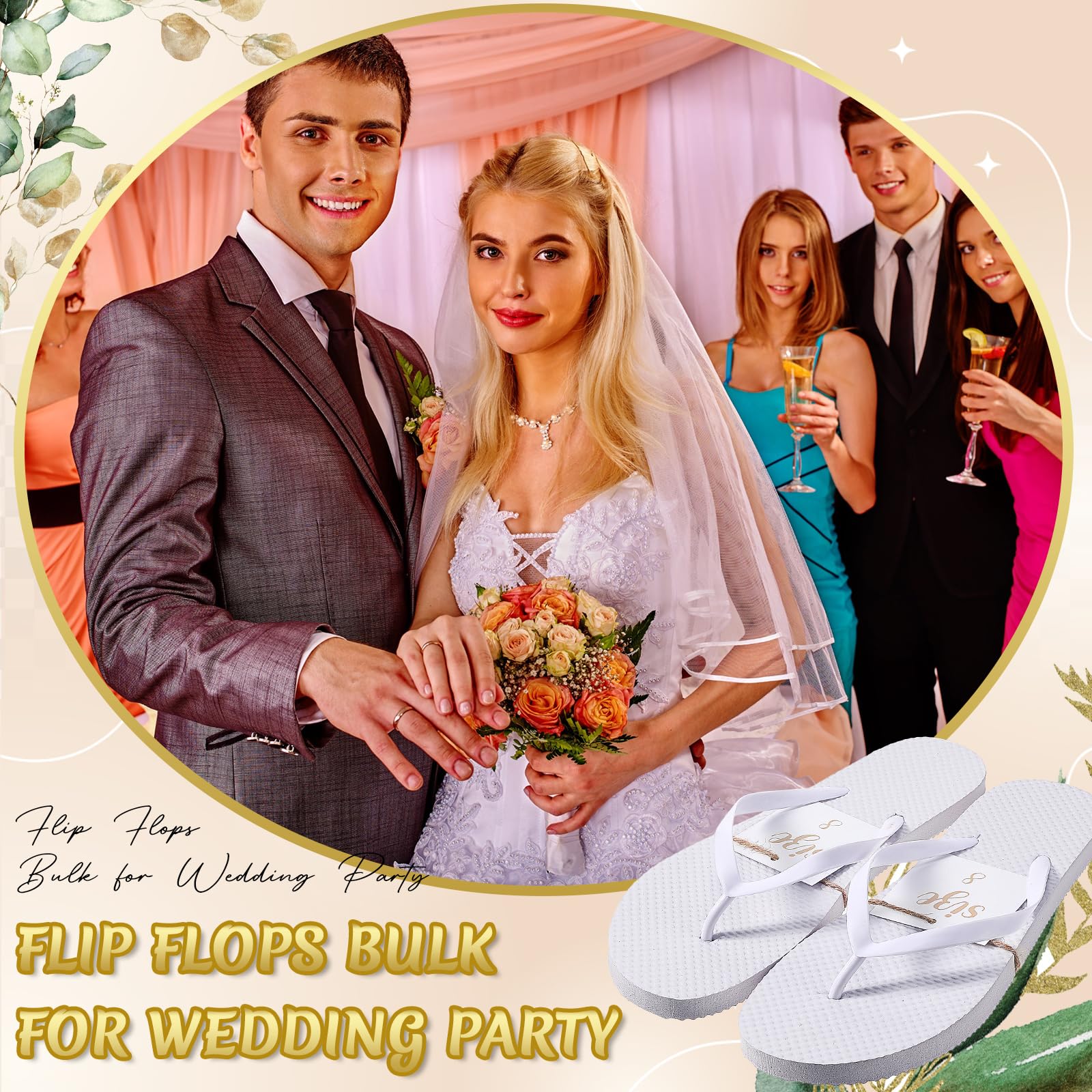 Sinmoe 12 Paar Flip Flops für Hochzeit Gäste 12 Stück Karten mit 4 Größen Gedruckt und Seil Pantoffeln für Hotel Spa Pediküre
