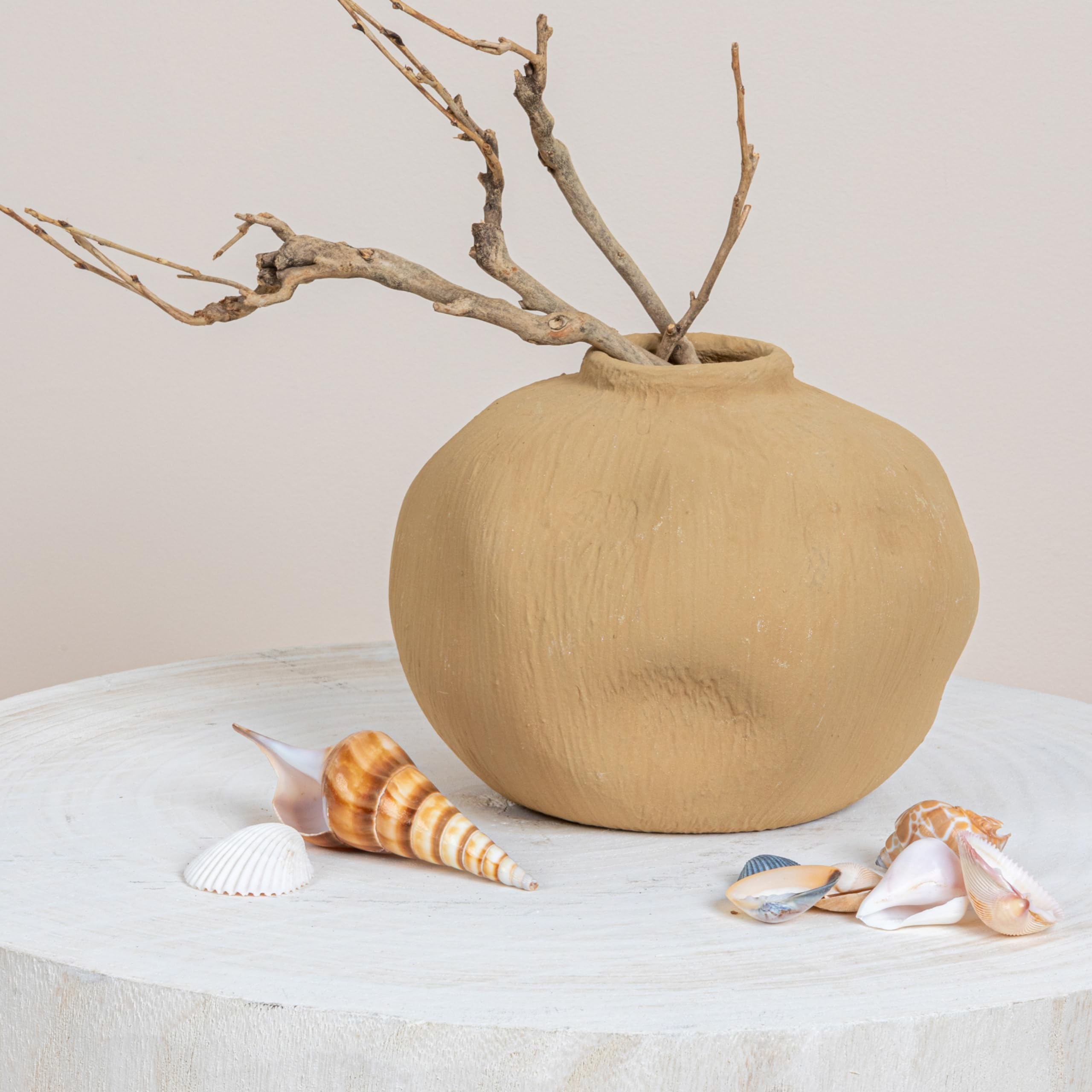 Creative Co-Op Pinched Organic Shape Terracotta Vase, Textured Taupe