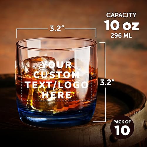 Miniatura 5 de Juego de 10 vasos de whisky personalizados de 10 onzas, paquete a granel personalizado, base pesada, vidrio antiguo, perfecto para escocés, bourbon,