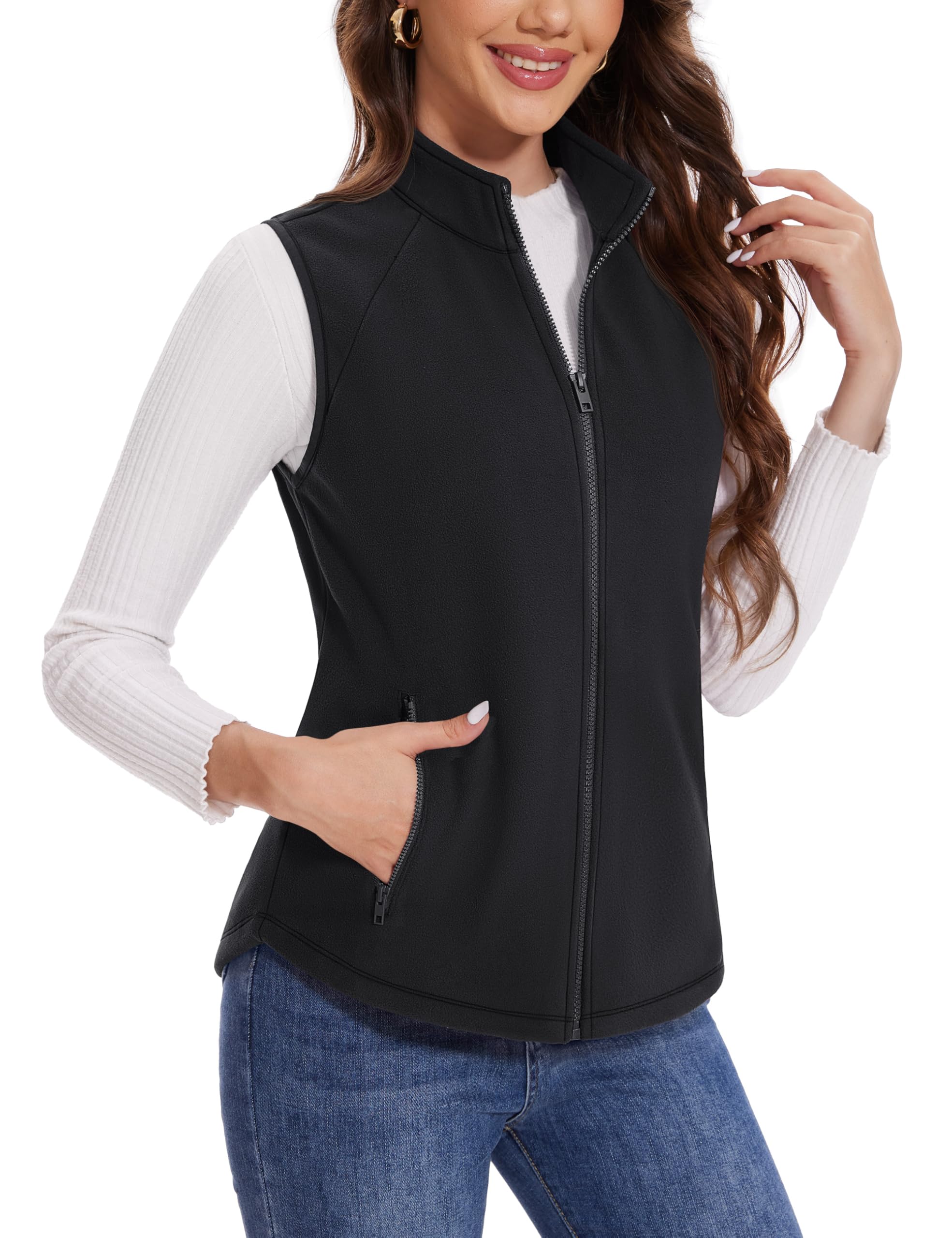 Women's Fleece Vest with Zipper Pockets Zip Up Sleeveless Jackets Lightweight Soft Warm Polar Vest Outerwear