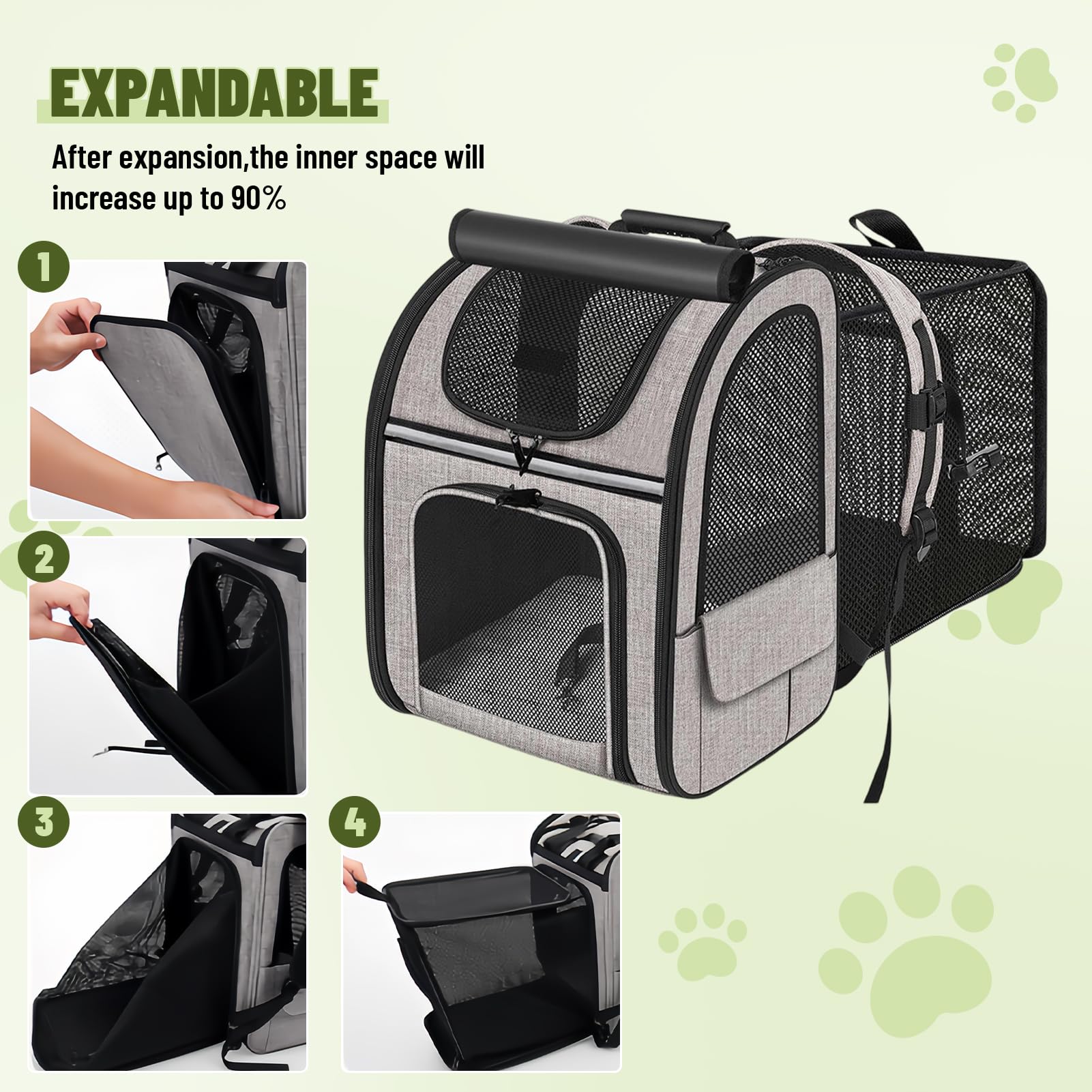 Zaino Espandibile Per Gatti–Zaino Per Cani Fino A 8 Kg,Pieghevole, Per Gatti,Cani,Con Guinzaglio Di Sicurezza Interno E Tappetino Per Animali Domestici,Borsa Per Il Trasporto Di Gatti(Massimo 8 kg)